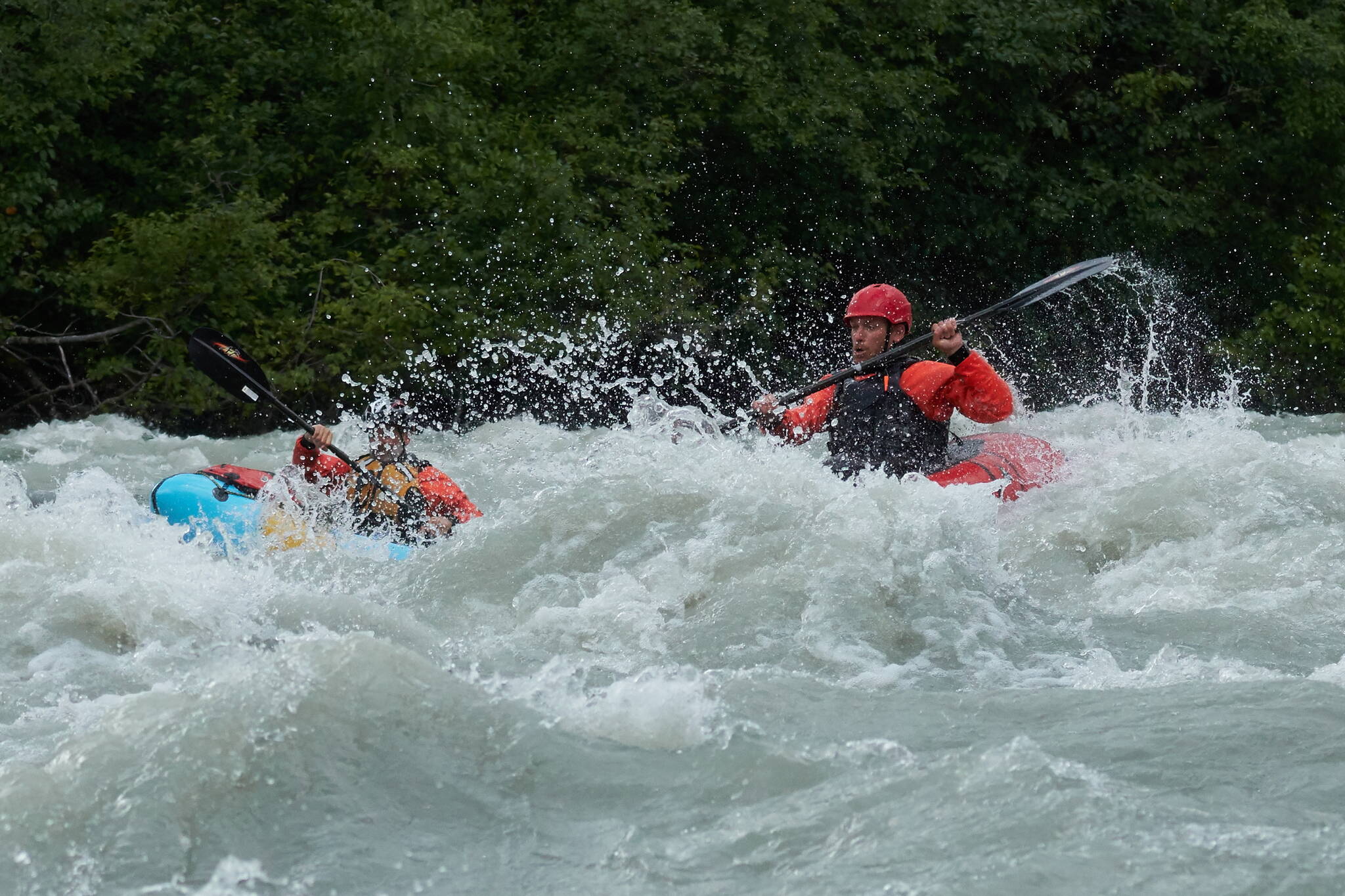 Rafters navigate the Mendenhall River in July of 2021. (Photo by John Harley)