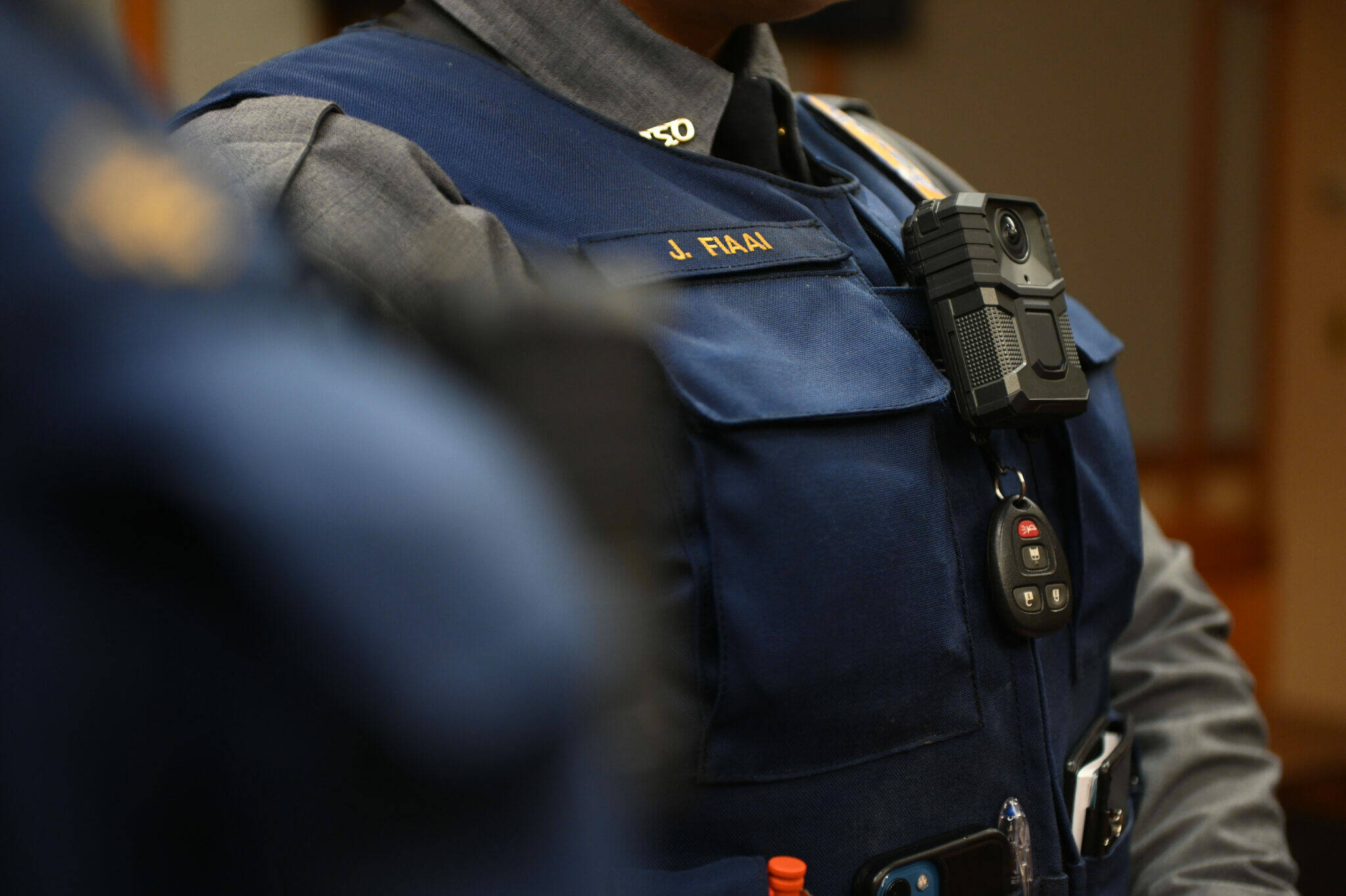 A court services officer is shown wearing a body camera. (Photo provided by Alaska Department of Public Safety)