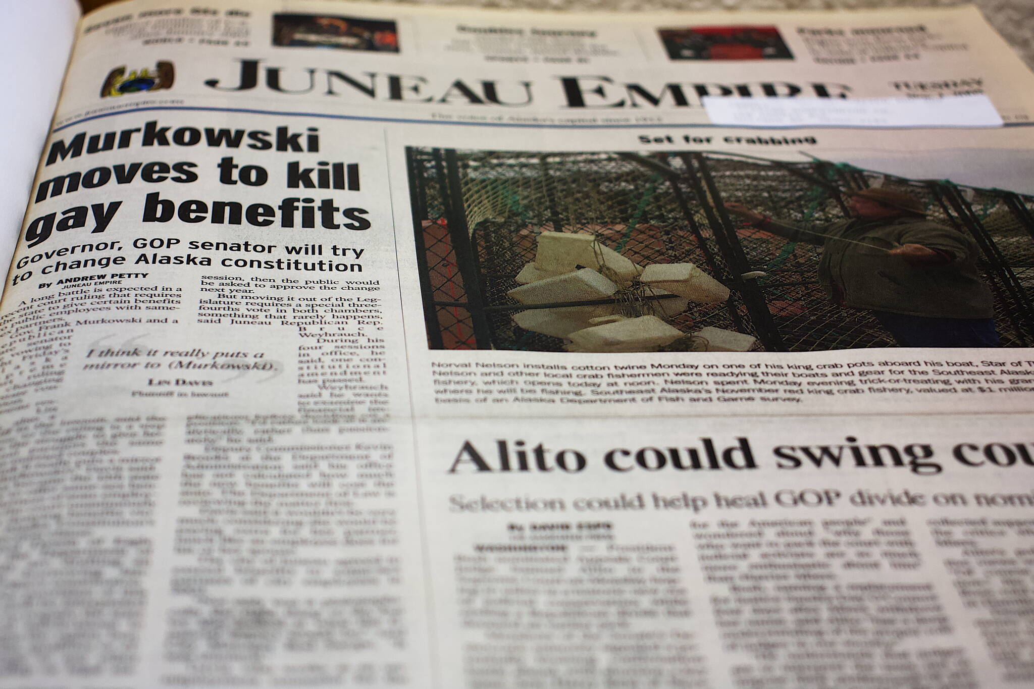 The front page of the Juneau Empire on Nov. 1, 2005. (Photo by Mark Sabbatini / Juneau Empire)