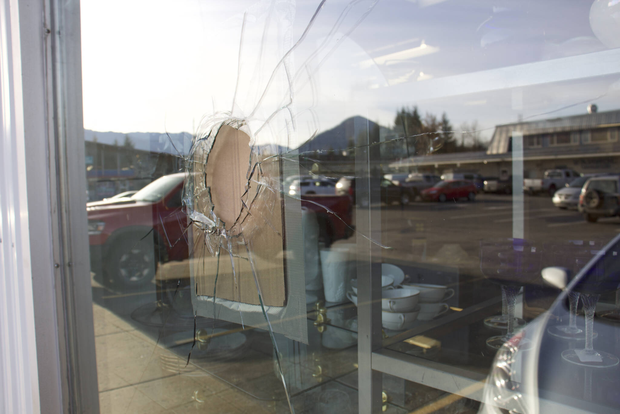 St. Vincent de Paul Thrift Store had a side window smashed, one of several places vandalized early Wednesday morning, according to police and store employees. (Meredith Jordan/ Juneau Empire)