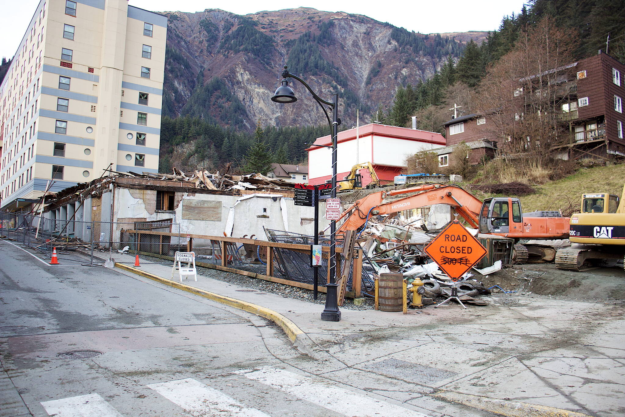 Downtown Juneau properties owned by David McCasland, including the site of the former Elks Lodge that was demolished this week, are the proposed site for a permanent commercial food operation and housing, according to city documents. (Mark Sabbatini / Juneau Empire)