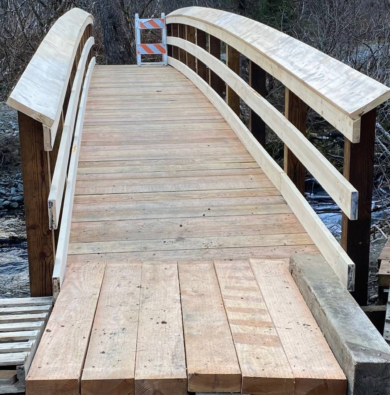 A brand-new bridge along Perseverance Trail, built by Trail Mix, seen on Oct. 25. (Photo by Denise Carroll)