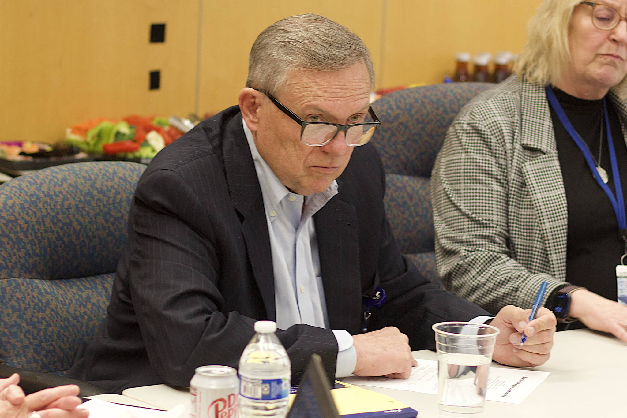 Ian Worden, interim CEO at Bartlett Regional Hospital, listens to a presentation during a board of directors meeting at the hospital on Oct. 30, his first day on the job. (Mark Sabbatini / Juneau Empire)