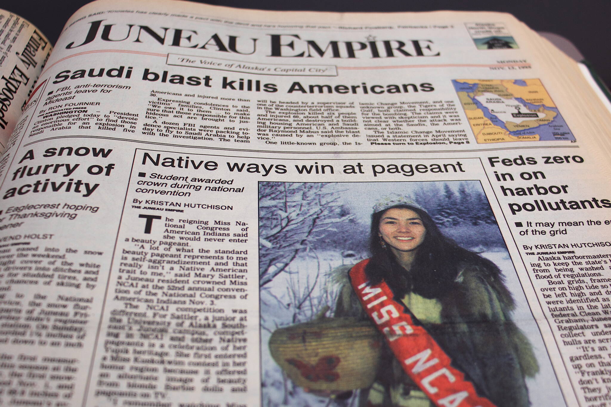 The front page of the Juneau Empire on Nov. 13, 1995. (Photo by Mark Sabbatini / Juneau Empire)