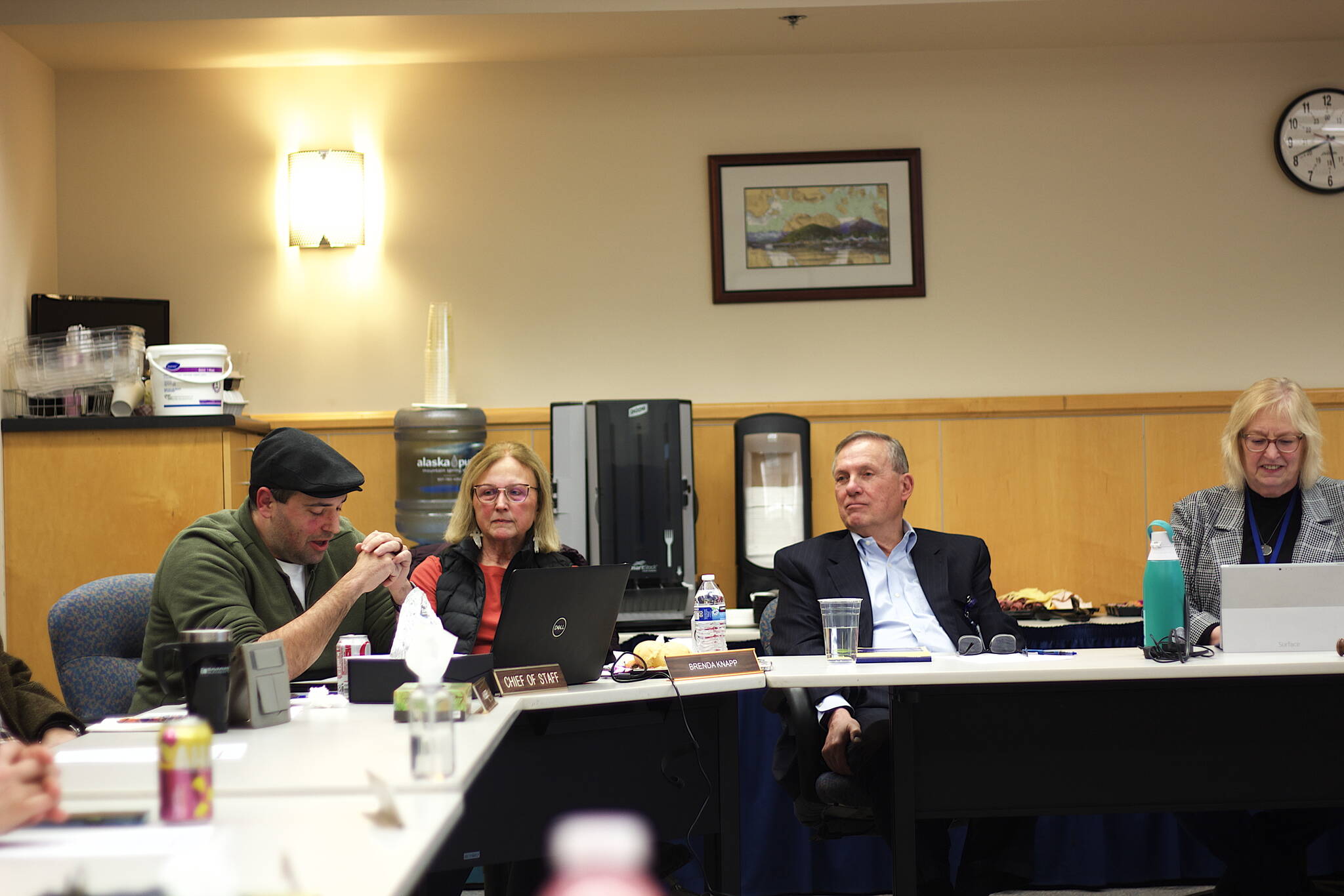 Leaders at Bartlett Regional Hospital discuss staffing matters during a board of directors meeting Oct. 30 in the hospital’s administration building. The board is among several city governing bodies seeking new members. (Mark Sabbatini / Juneau Empire File)