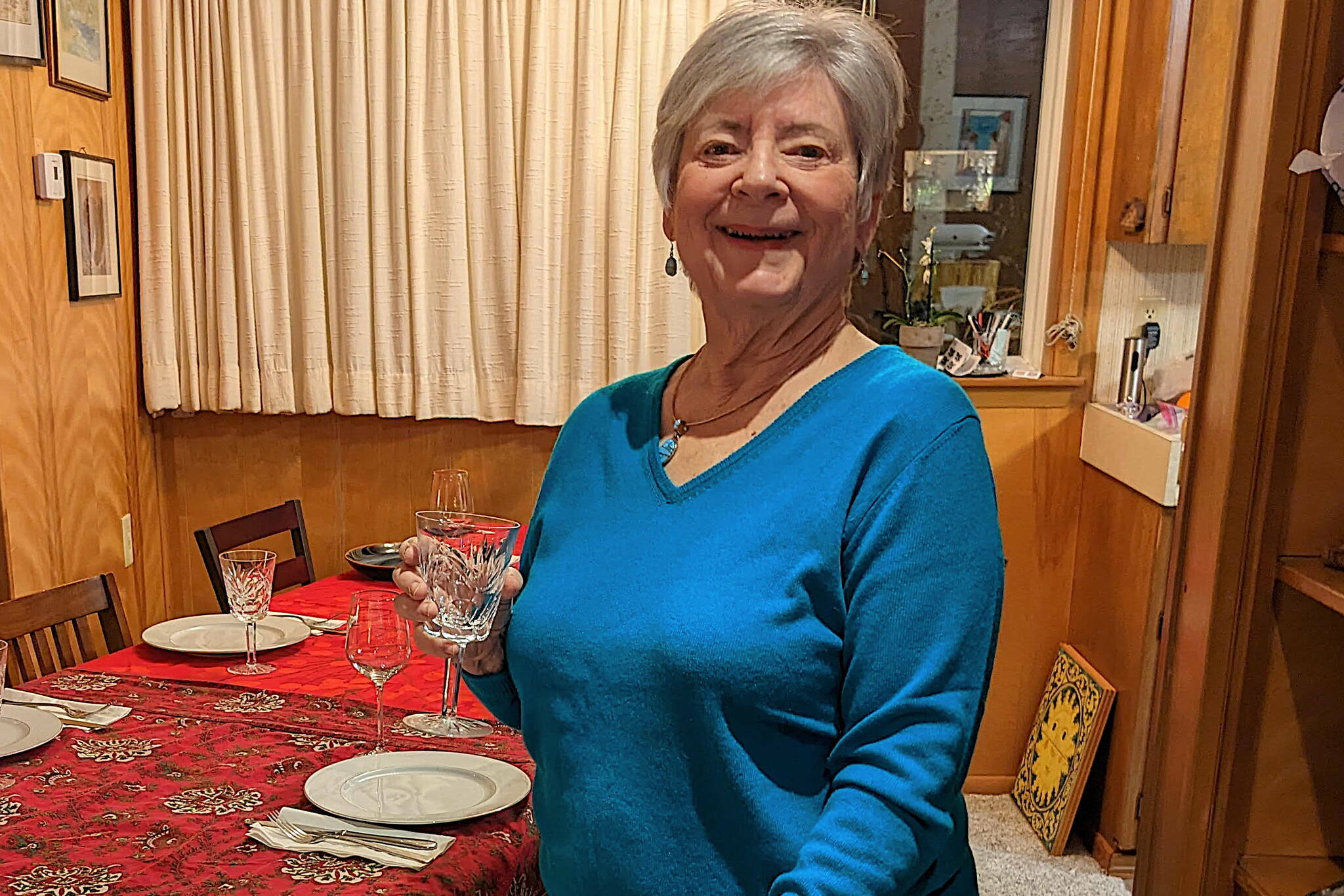 The author getting ready to host a holiday dinner for her family in 2022. (Photo courtesy of Patty Schied)