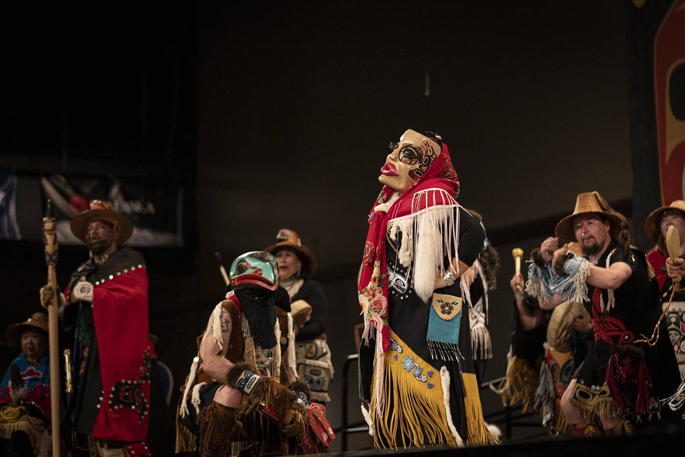 The Dakhká Khwáan Dancers, who were named lead dance group for Celebration 2024. (Photo by Nobu Koch courtesy of Sealaska Heritage Institute)
