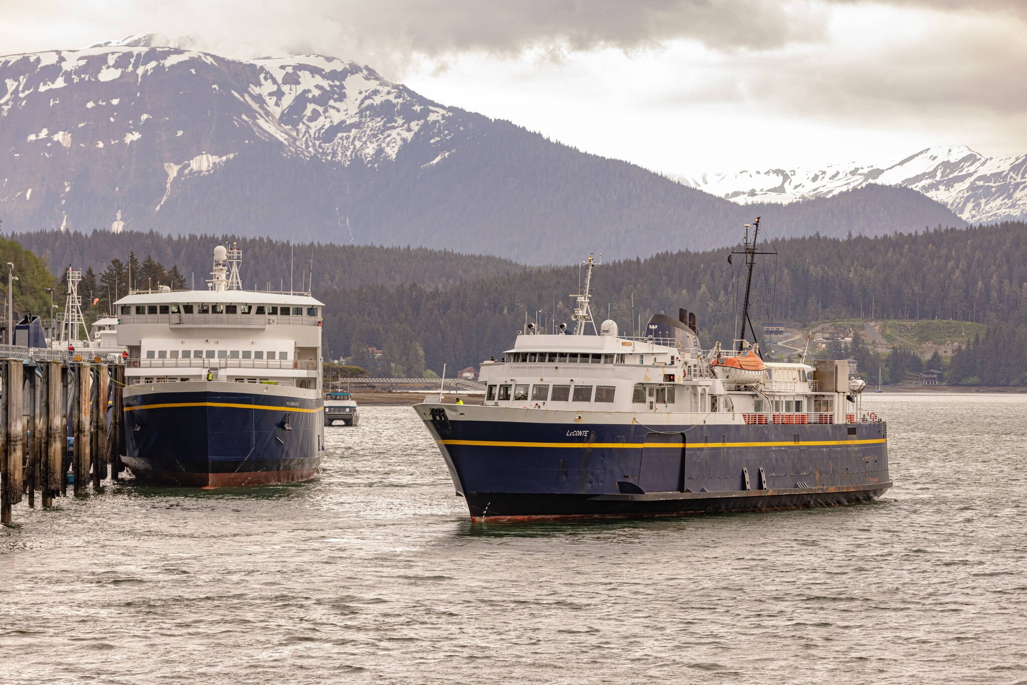 The Hubbard state ferry (left), the newest vessel in the Alaska Marine Highway System fleet, is back in service in northern Southeast Alaska after a maintenance period as the LeConte, which also serves the region, undergoes a scheduled annual overhaul until March 3. (Photo courtesy of the Alaska Marine Highway System)