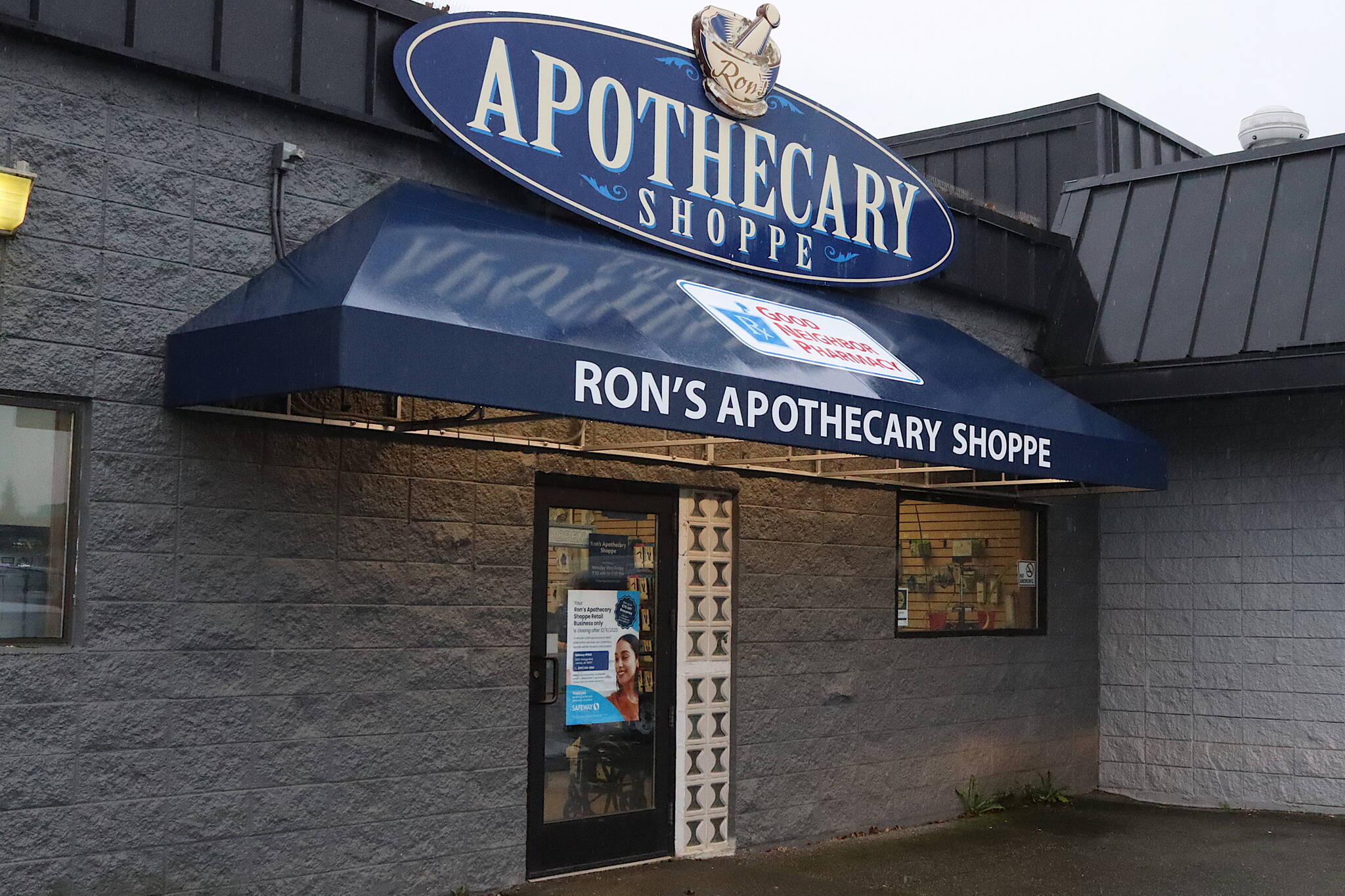 Ron’s Apothecary Shoppe, located at the south end of the Mendenhall Mall, is closing at the end of the day Wednesday, leaving Juneau with one remaining independent pharmacy. (Mark Sabbatini / Juneau Empire)
