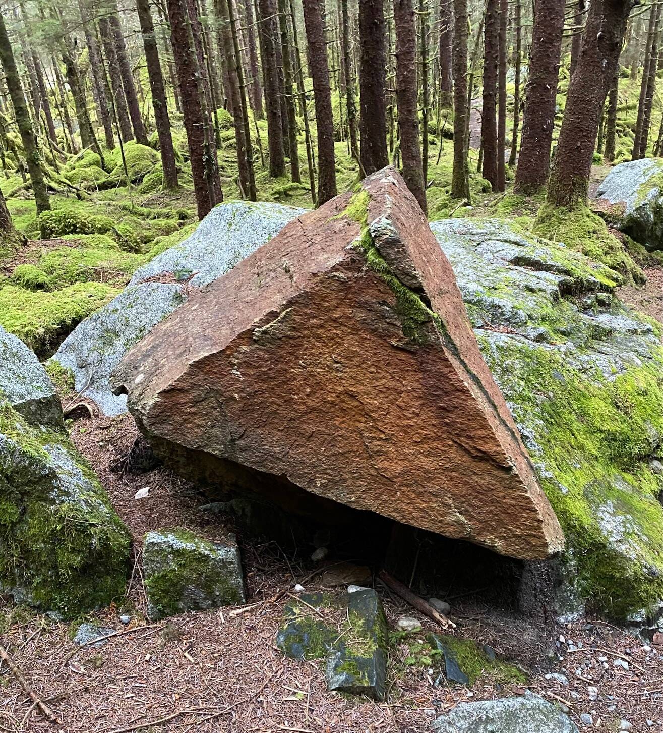 The infamous triangle rock seen on East Glacier Trail on Nov. 29. (Photo by Denise Carroll)