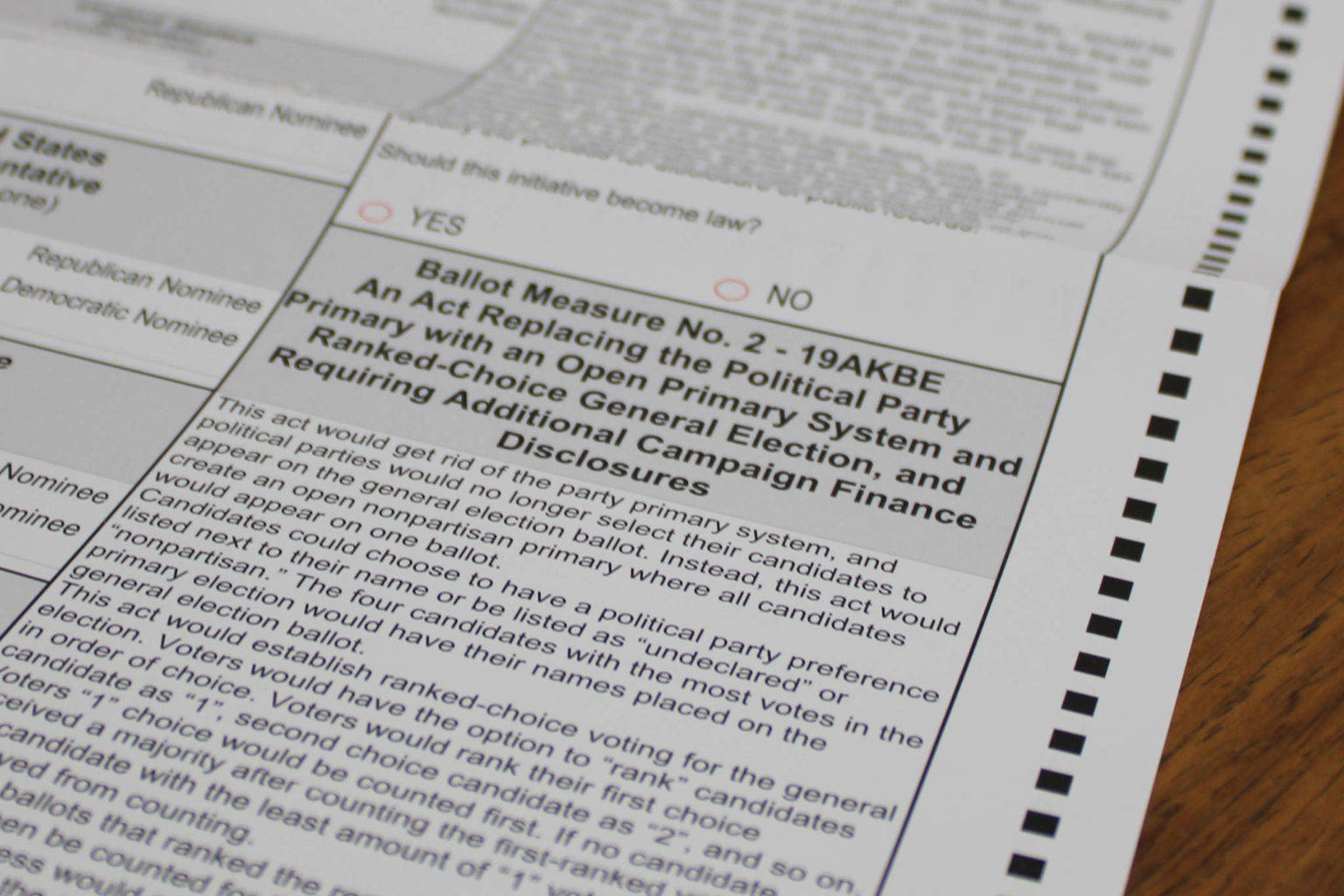 A by-mail ballot asks voters in 2020 to approve a measure calling for rank choice voting, which was approved. A petition is now circulating calling for another ballot measure to repeal rank choice. (Ben Hohenstatt / Juneau Empire file photo)