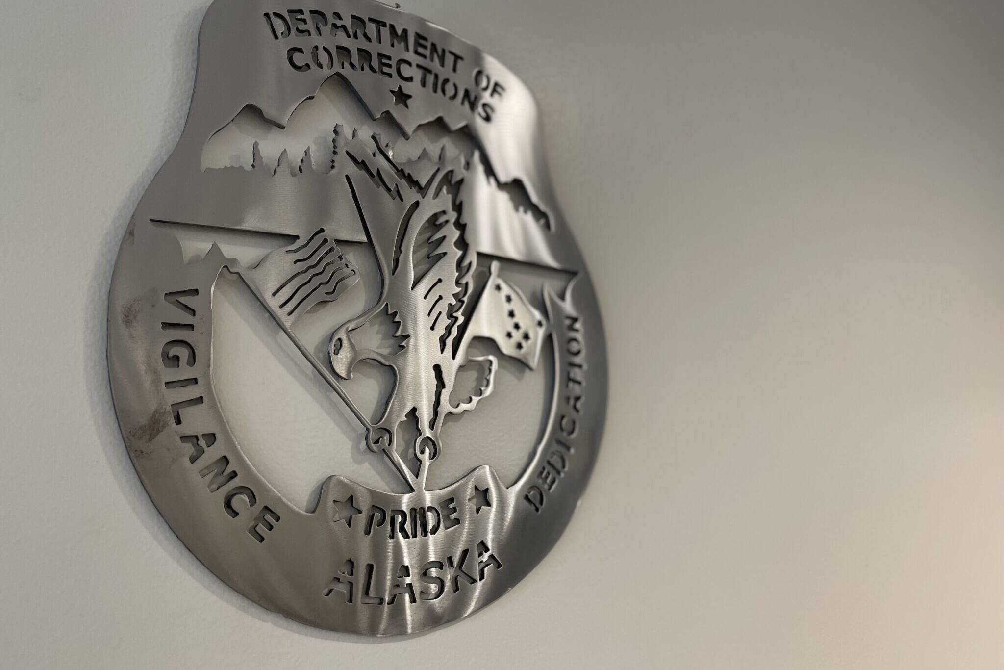 This symbol is inside of the Alaska Department of Corrections office on Sept. 7, 2022, in Douglas. (Photo by Lisa Phu/Alaska Beacon)