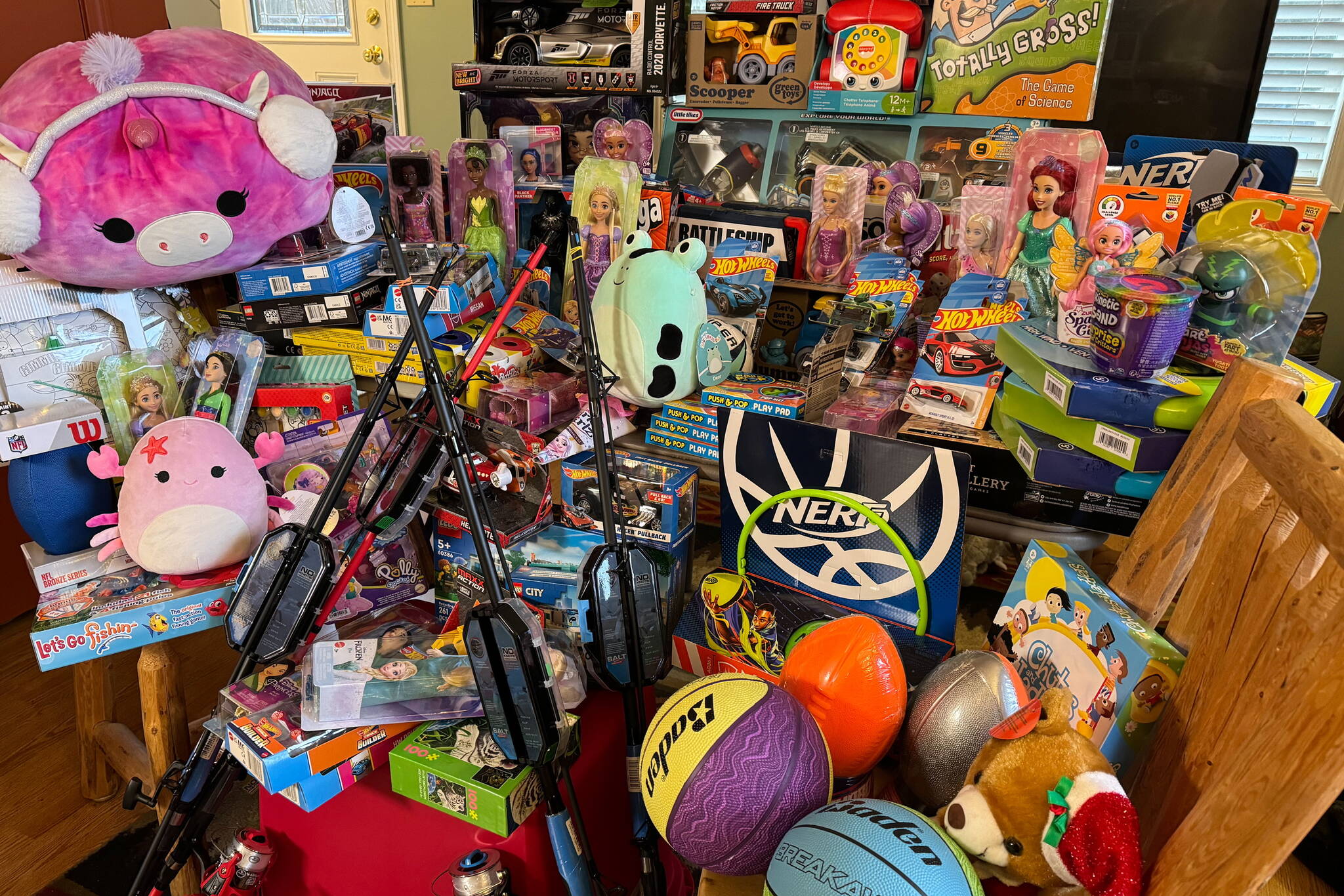 Toys collected during the annual Captain’s Toy Drive. (Photo courtesy of the Juneau Charter Boat Operators Association)