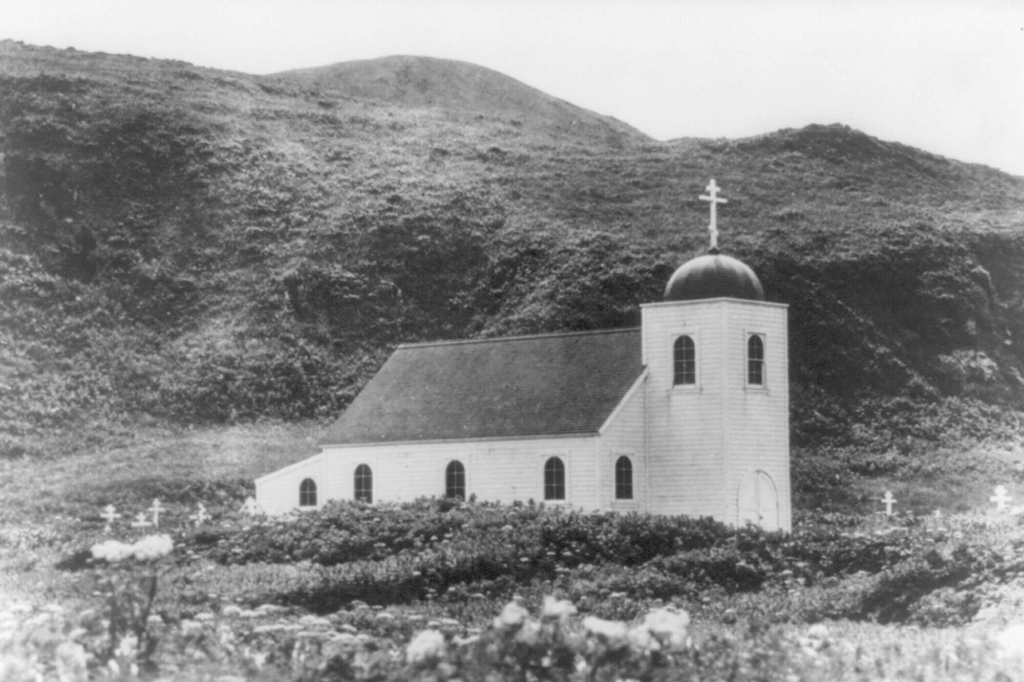 This photo provided by the Library of Congress shows the Russian Orthodox Church in Attu, Alaska, in 1938. Gregory Golodoff, who was 3 years old when his remote Alaska island was captured by Japanese troops and who became the last survivor among its 41 residents sent to Japan as prisoners, died Nov. 17, 2023. The island of Attu in the Aleutian chain was one of just a few U.S. territories taken by enemy forces during the war, and the American effort to reclaim it amid frigid rain, dense fog and hurricane-force winds was the only battle of the war fought on North American soil. (Courtesy of Library of Congress via AP)