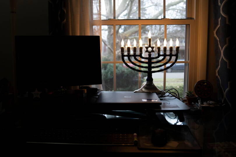 A Menorah display in the British borough of Havering, where plans for a community menorah for Hanukkah were cancelled due to “tensions” before being revived. (Photo courtesy of Andrew Rosindell, Member of Parliament for Romford)