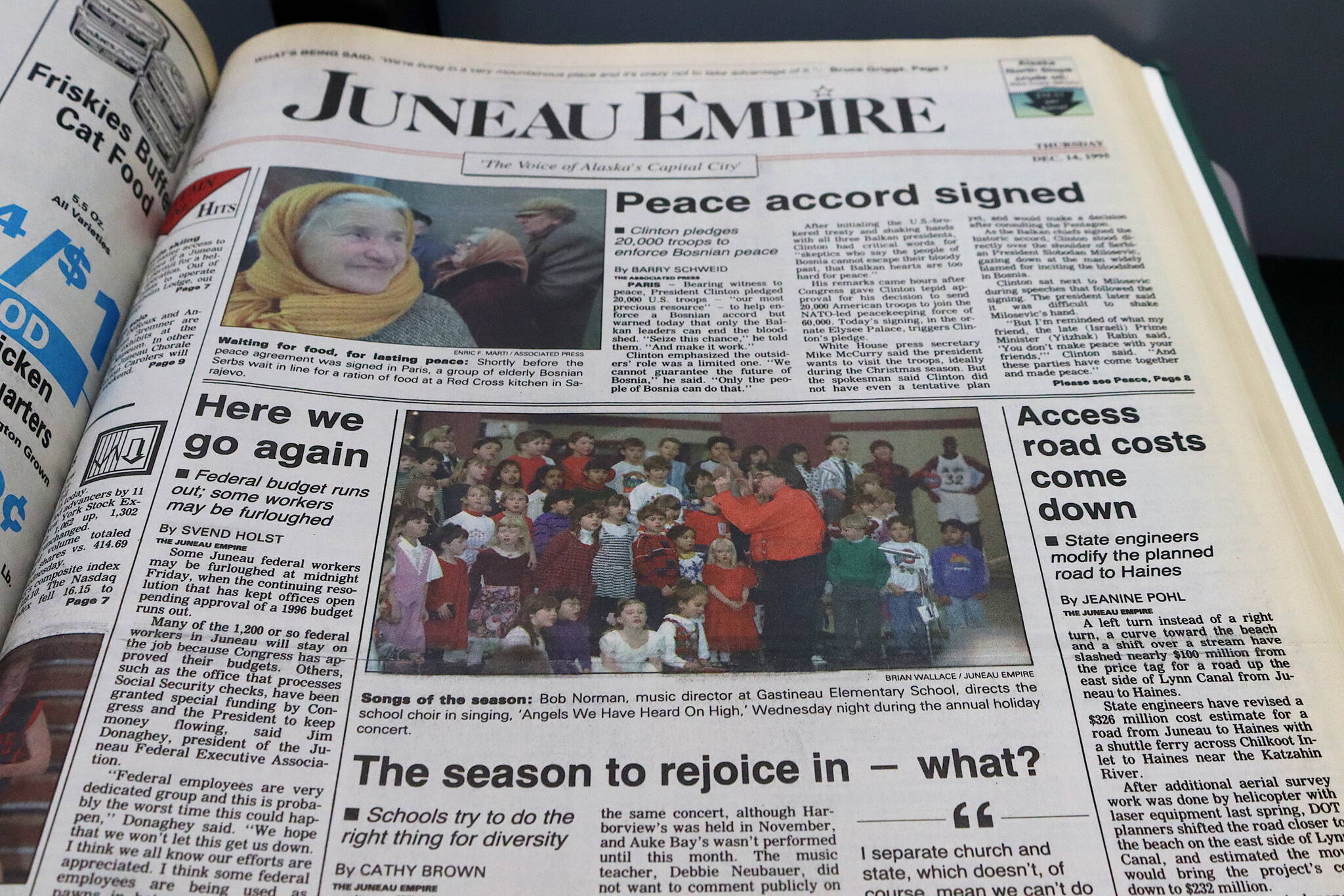 The front page of the Juneau Empire on Dec. 14, 1995. (Mark Sabbatini / Juneau Empire)