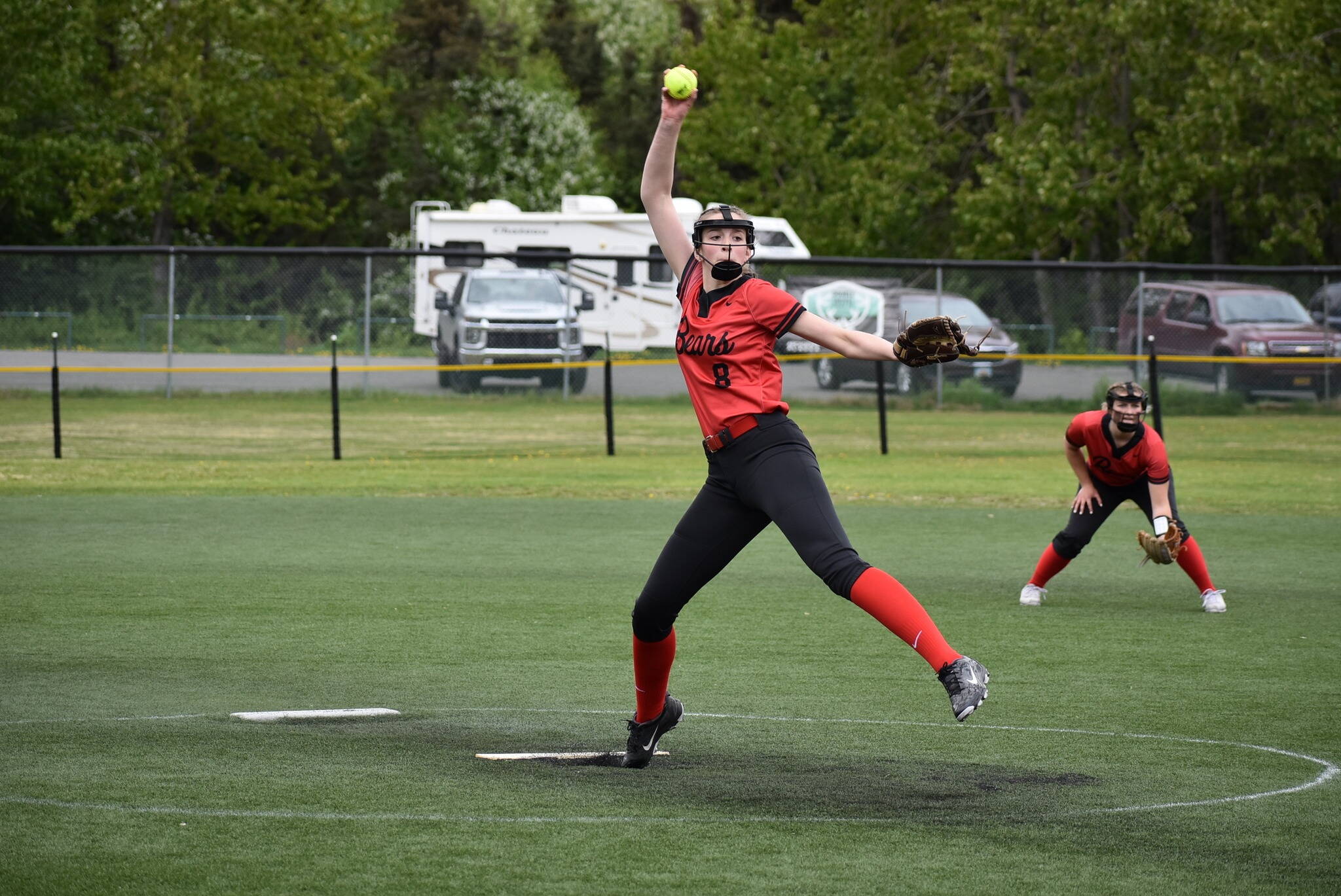 Mila Hargrave pitches for Juneau-Douglas High School: Yadaa.at Kalé against Sitka High School on June 3 during the ASAA Division II State Softball Championships. (Courtesy of JDHS Softball)