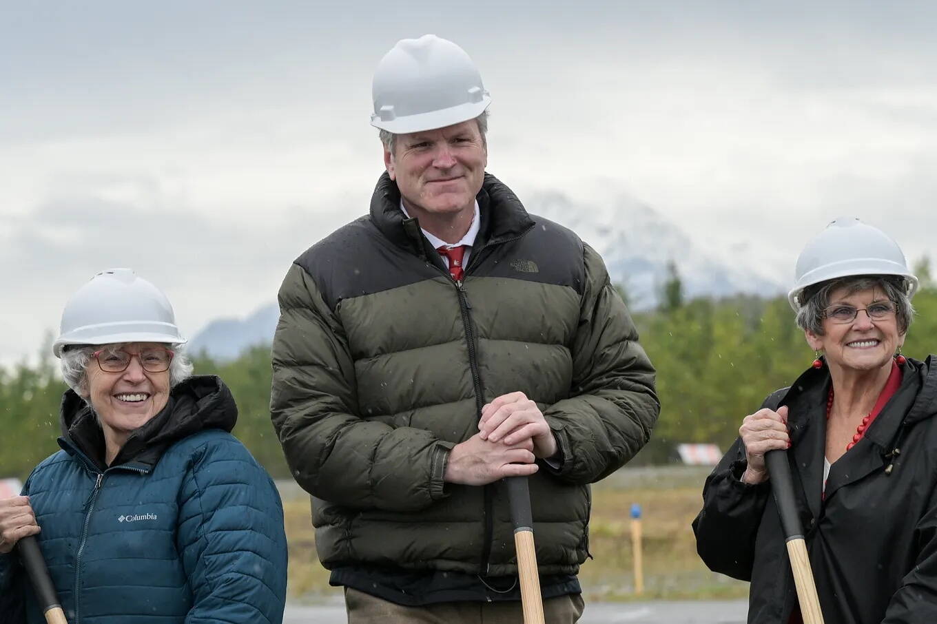 Gov. Mike Dunleavy poses for a photo at the groundbreaking of the Wasilla airport’s expansion. (Office of the Governor)