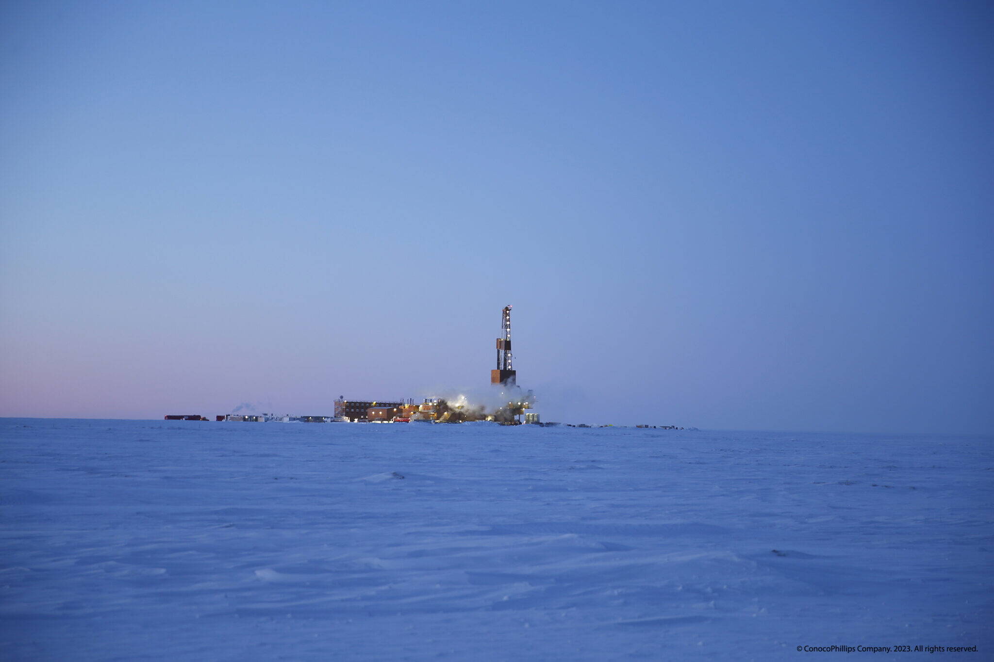 An exploration rig operates in the winter of 2019 at ConocoPhillips Alaska Inc.’s Willow prospect. The company announced on Friday that it made its final investment decision in favor of developing the huge prospect. (Photo provided by ConocoPhillips)