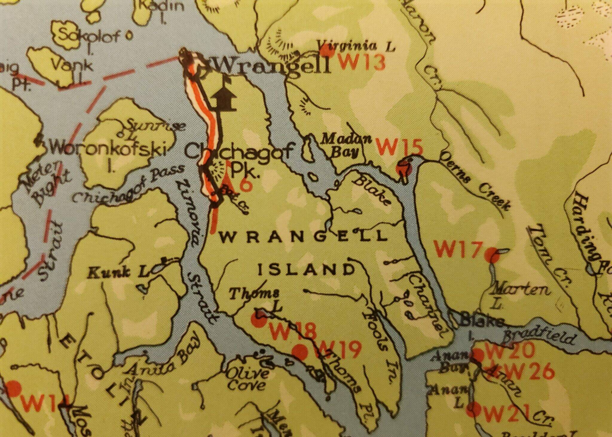 A U.S. Forest Service map shows Wrangell Island and the location of the Zimovia Highway, which runs along Zimovia Strait. Rockfall-mitigation work planned this summer is part of a yearslong project funded in 2020. It targets different sites than the area buried in the fatal Nov. 20 landslide. (Image from U.S. Forest Service map of the Tongass National Forest)
