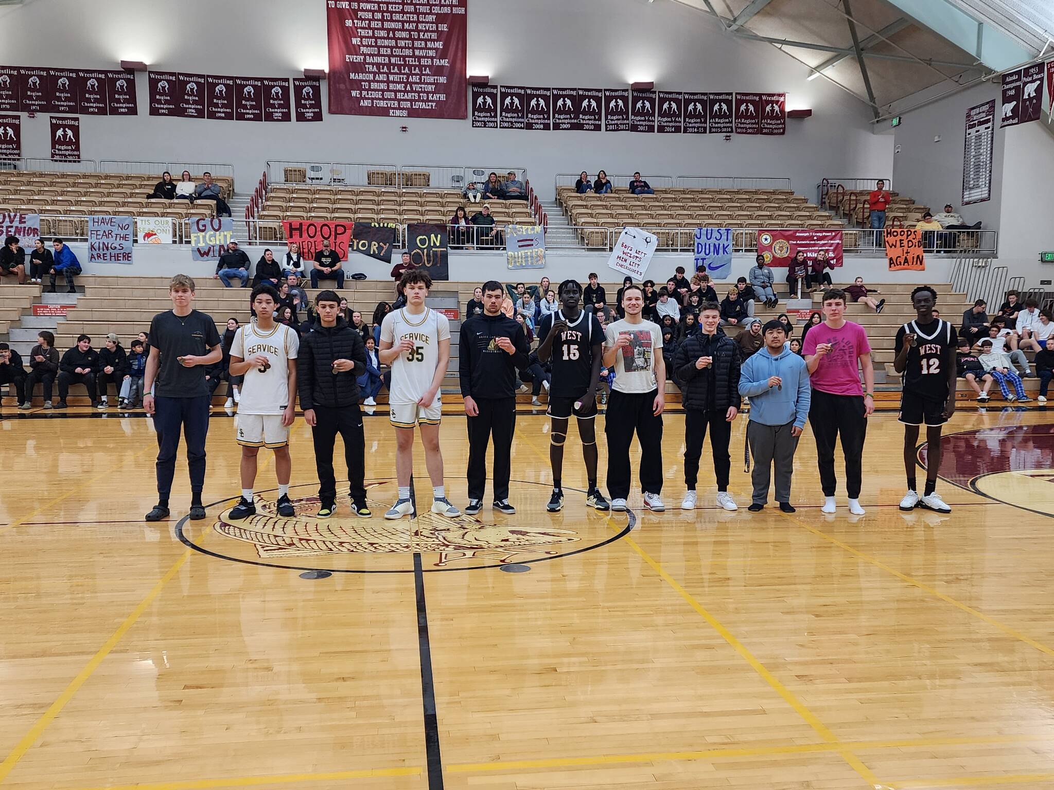The boys’ all-tournament team at last week’s Clarke Cochrane Christmas Classic in Ketchikan includes Thunder Mountain High School guards Thomas Baxter and Samuel Lockhart. TMHS finished third among the eight boys’ teams in the tournament. (Photo courtesy TMHS basketball)