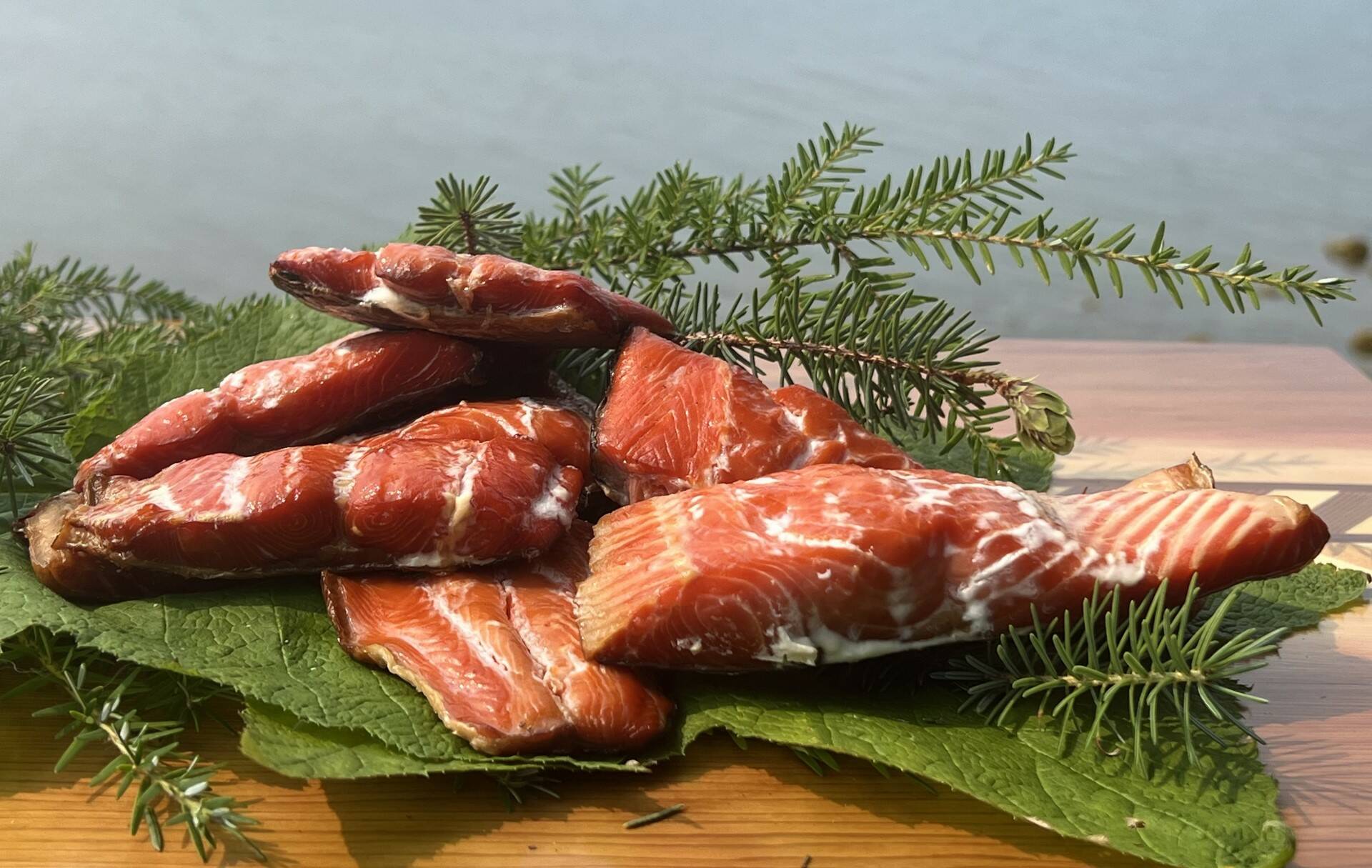Smoked salmon ready for taste testing in Wrangell. (Photo by Vivian Faith Prescott)