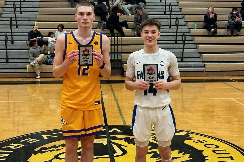 Lathrop senior Atticus Foley and Thunder Mountain senior Samuel Lockhart were selected Players of the Game after their contest on Thursday during the Wolverine Classic at South Anchorage High School. (Photo courtesy Lathrop High School)