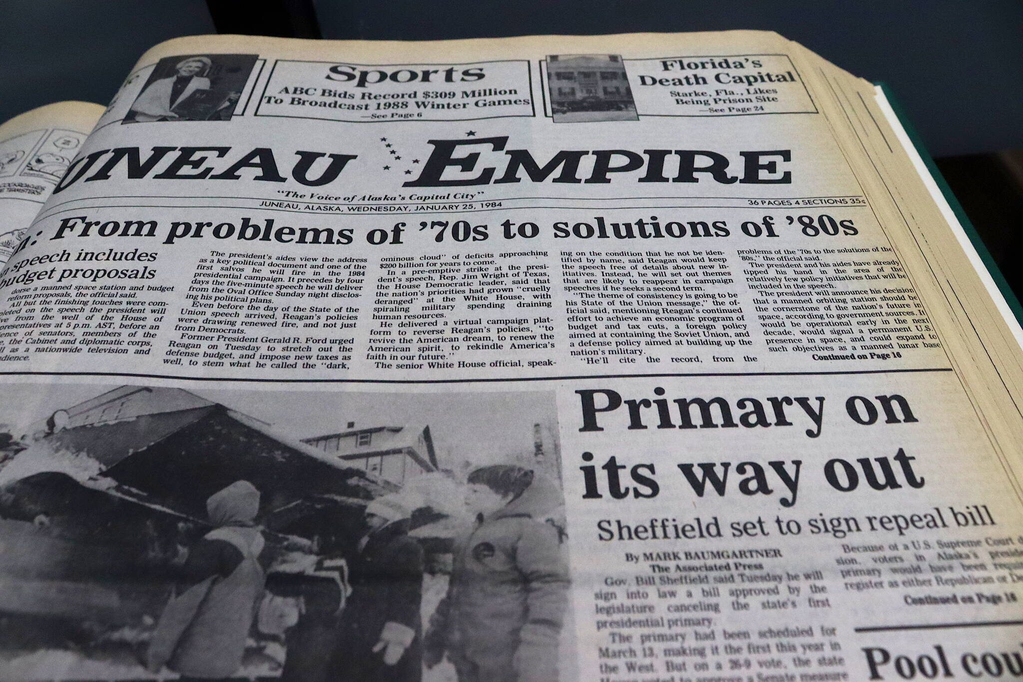 The front page of the Juneau Empire on Jan. 25, 1984. (Mark Sabbatini / Juneau Empire)