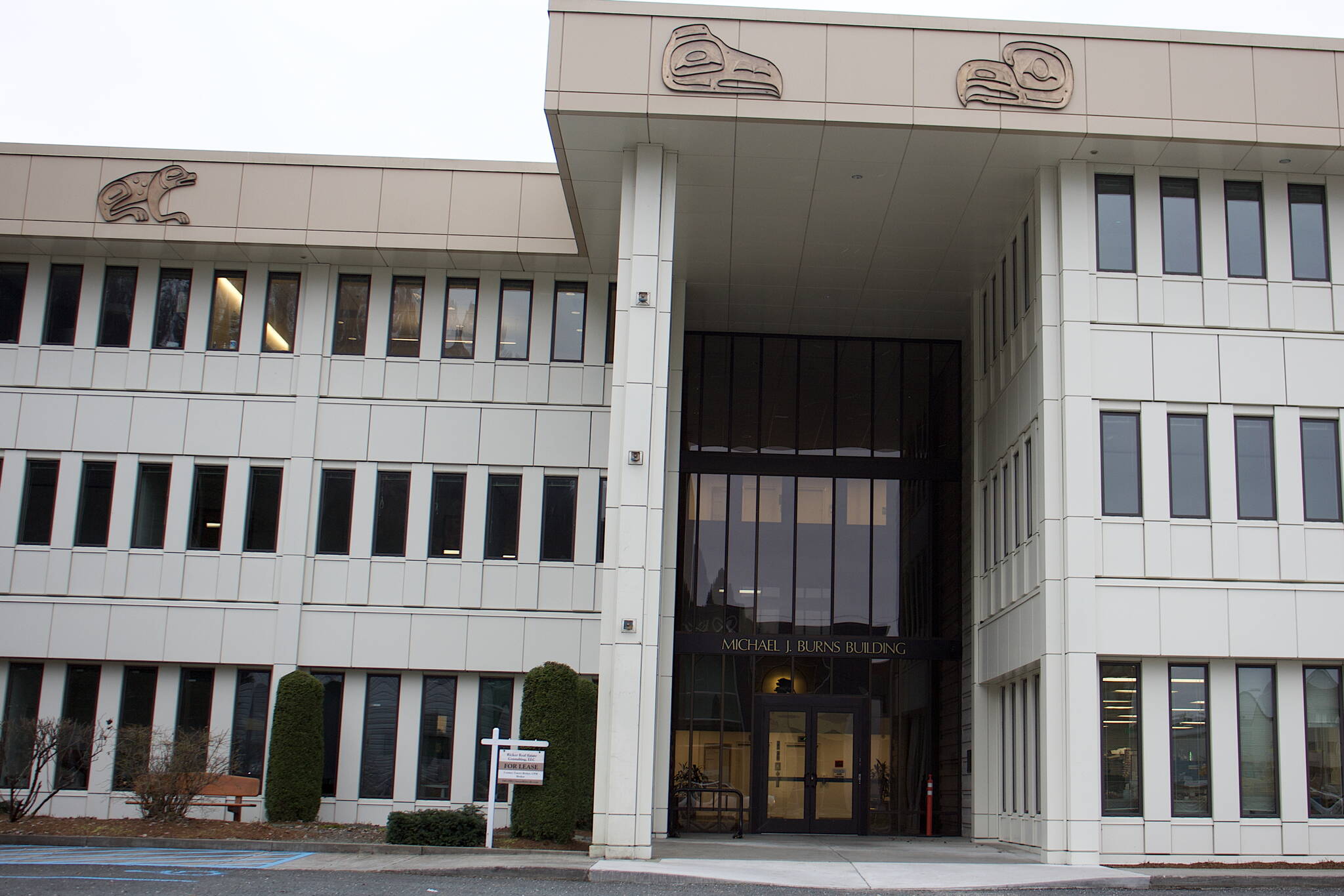 The Michael J. Burns Building, whose tenants include the Alaska Permanent Fund Corp., is being evaluated as a relocation site for some or all of the City and Borough of Juneau’s downtown offices, including the Assembly Chambers. (Mark Sabbatini / Juneau Empire file photo)