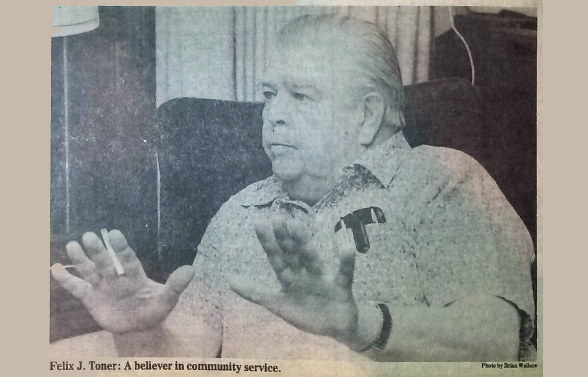 Felix Toner, a Juneau resident who was active in fighting efforts to move the capital, was named Citizen of the Year award at the Juneau Chamber of Commerce’s annual banquet on Jan. 30, 1984. (Brian Wallace / Juneau Empire file photo)