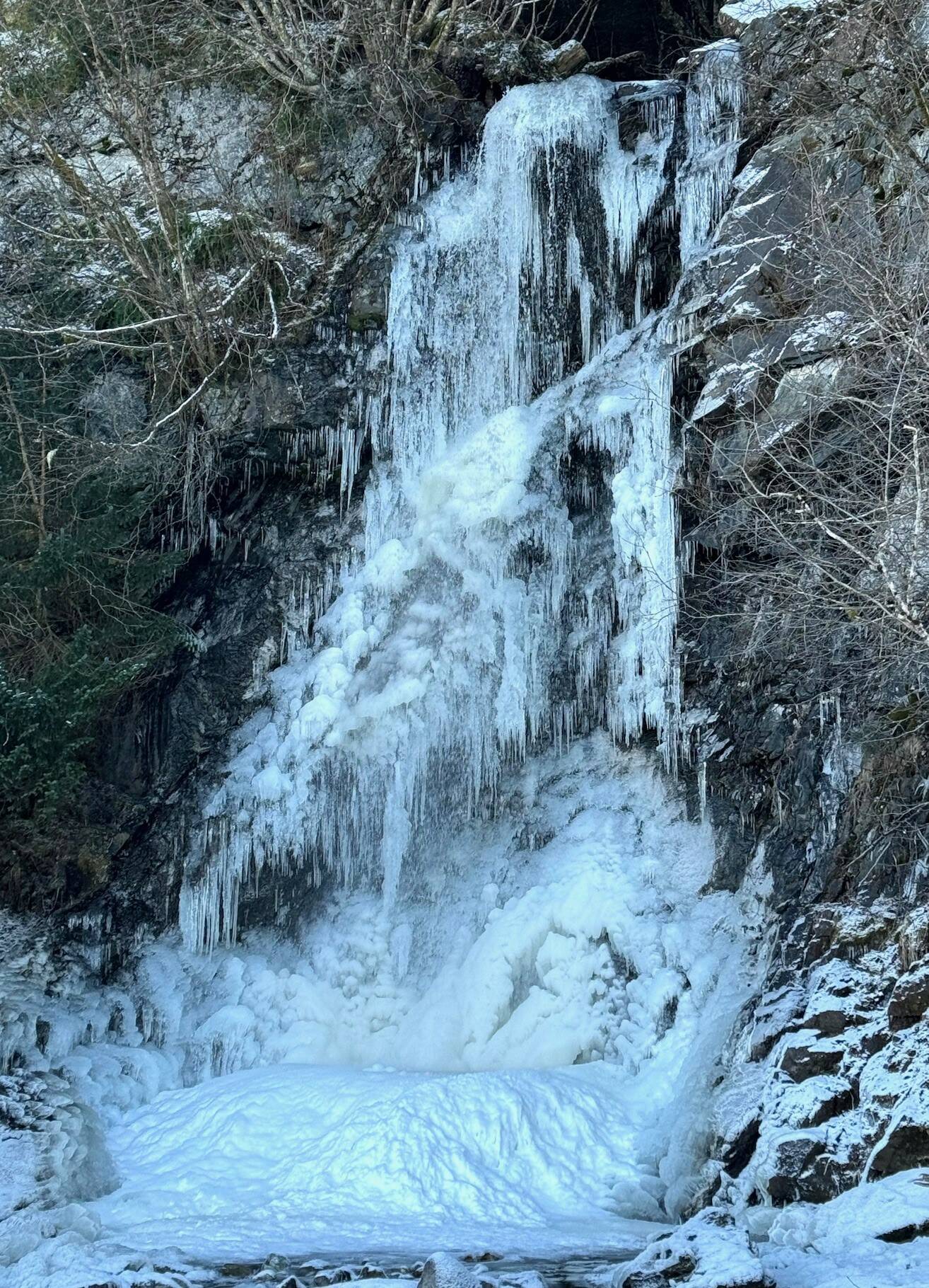 A frozen waterfall on N. Douglas Highway on Jan. 10. (Photo by Denise Carroll)