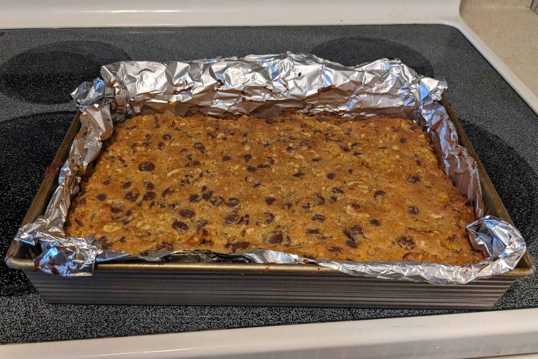Finished chocolate apricot bars just out of the oven. (Photo by Patty Schied)