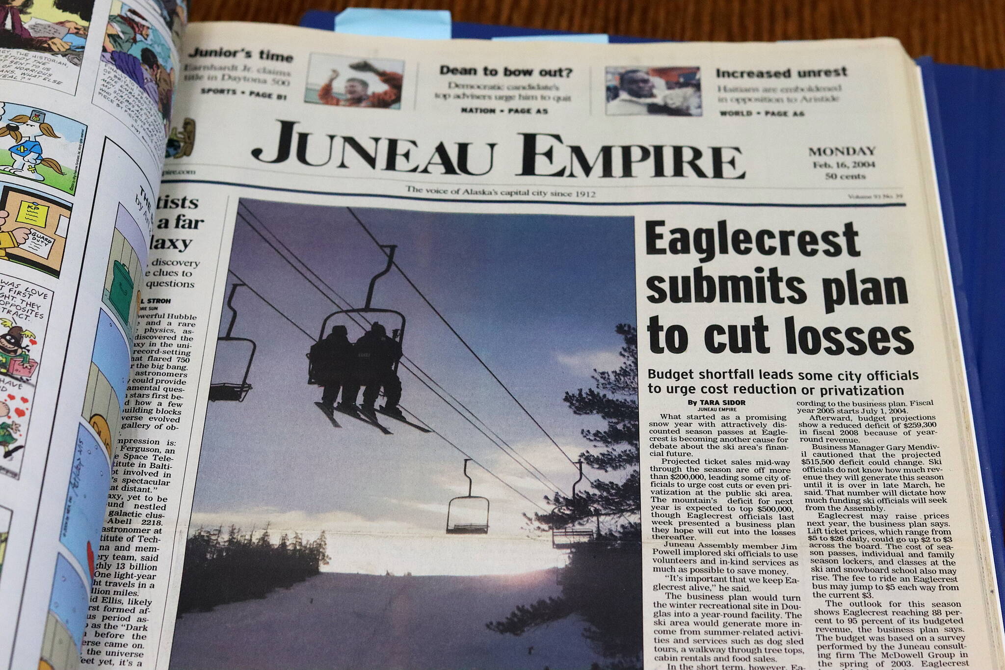The front page of the Juneau Empire on Feb. 16, 2004. (Mark Sabbatini / Juneau Empire)