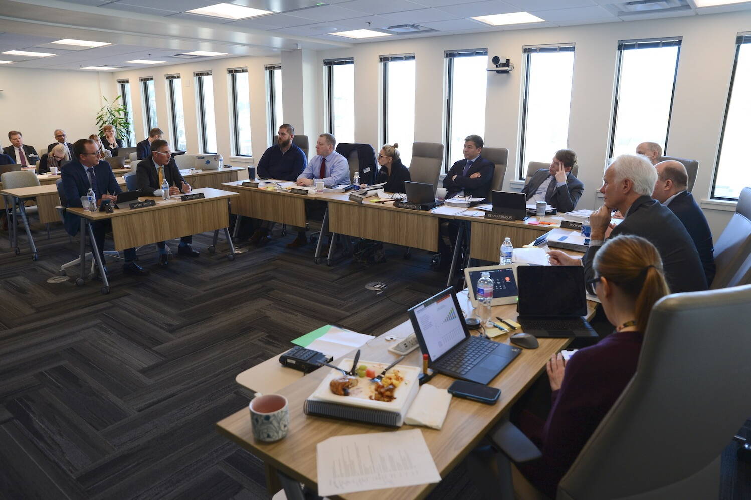 The trustees of the Alaska Permanent Fund Corp. are seen during a quarterly meeting at their Juneau headquarters on Friday. (Photo by James Brooks/Alaska Beacon)