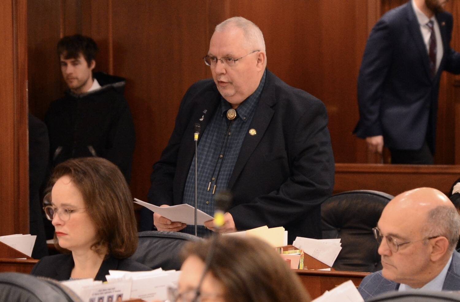 Rep. Tom McKay, R-Anchorage, speaks in favor of House Bill 143 on Friday. (Photo by James Brooks/Alaska Beacon)