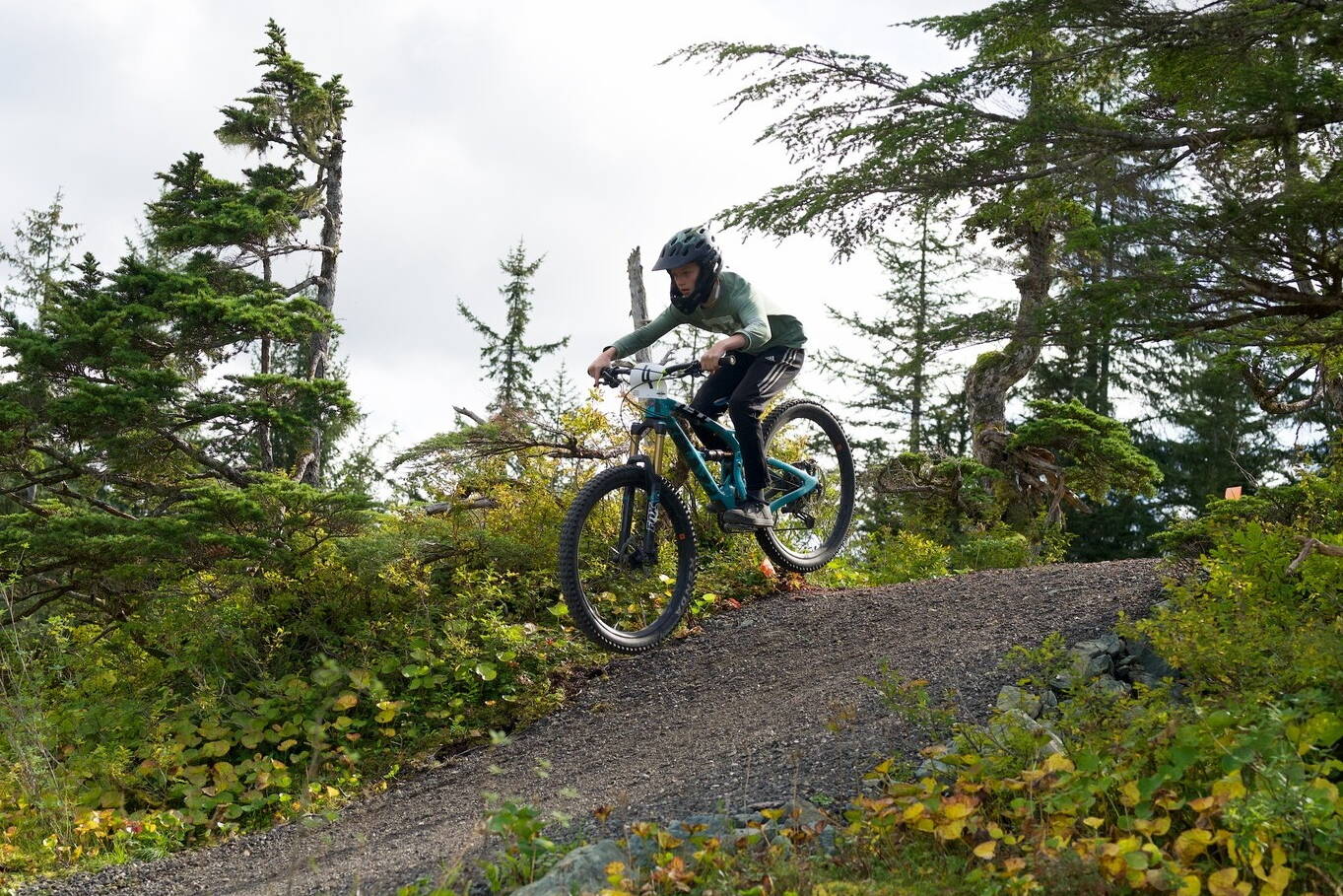 A mountain biker takes advantage of a trail at Eaglecrest Ski Area during the summer of 2022. The city-owned resort is planning to vastly expand its summer activities with a new gondola and the facilities by 2026. (City and Borough of Juneau photo)