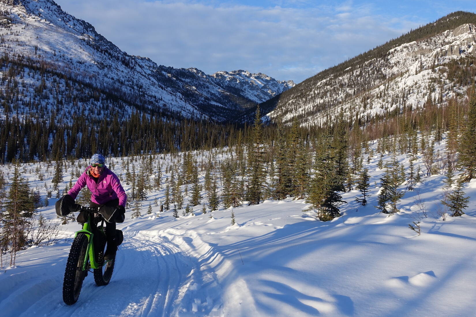 Hydrologist Heather Best rides her fat bike in the White Mountains National Recreation Area north of Fairbanks. (Photo by Ned Rozell)