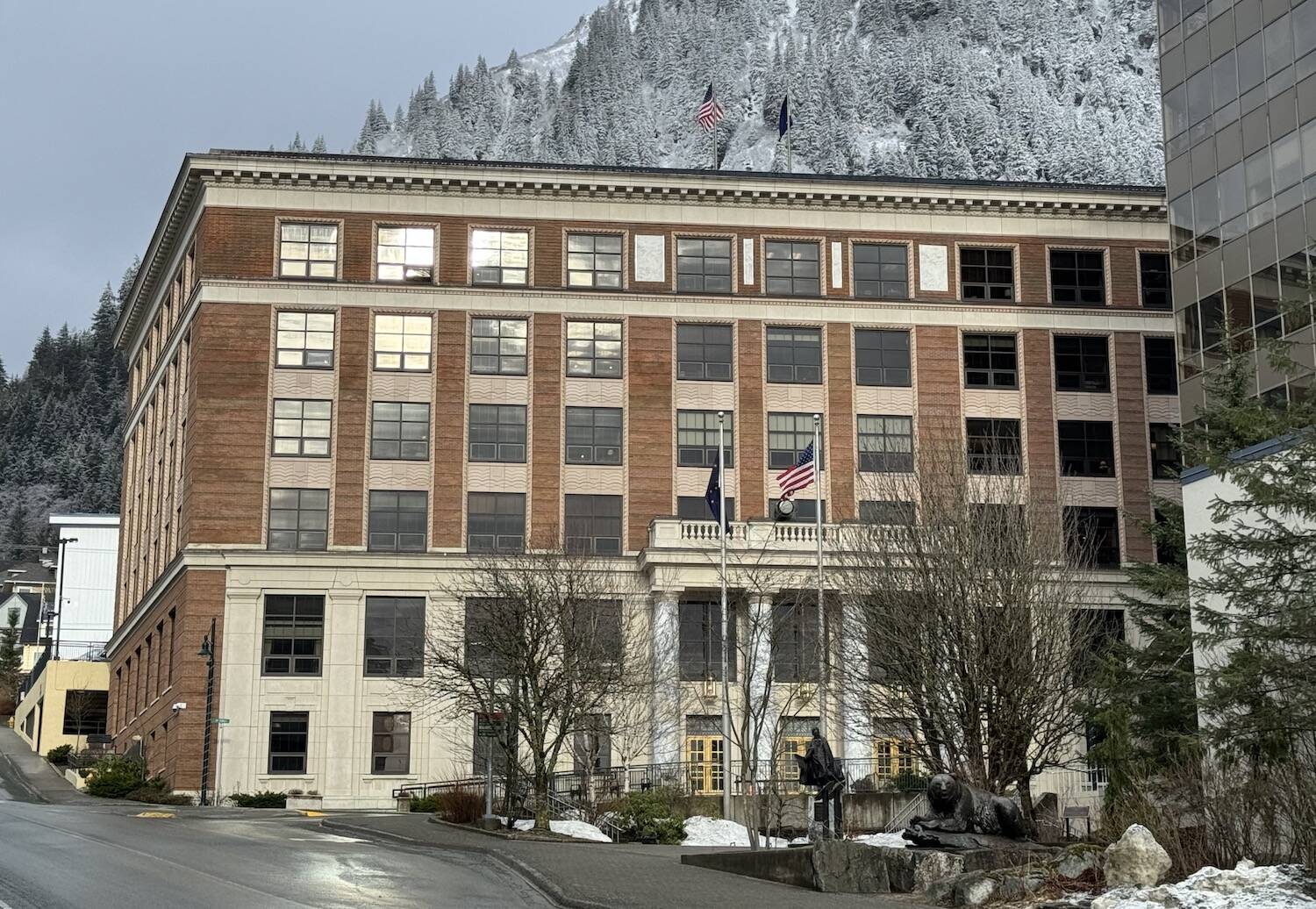 The Alaska State Capitol in Juneau is seen on Friday, Feb. 23. (James Brooks/Alaska Beacon)