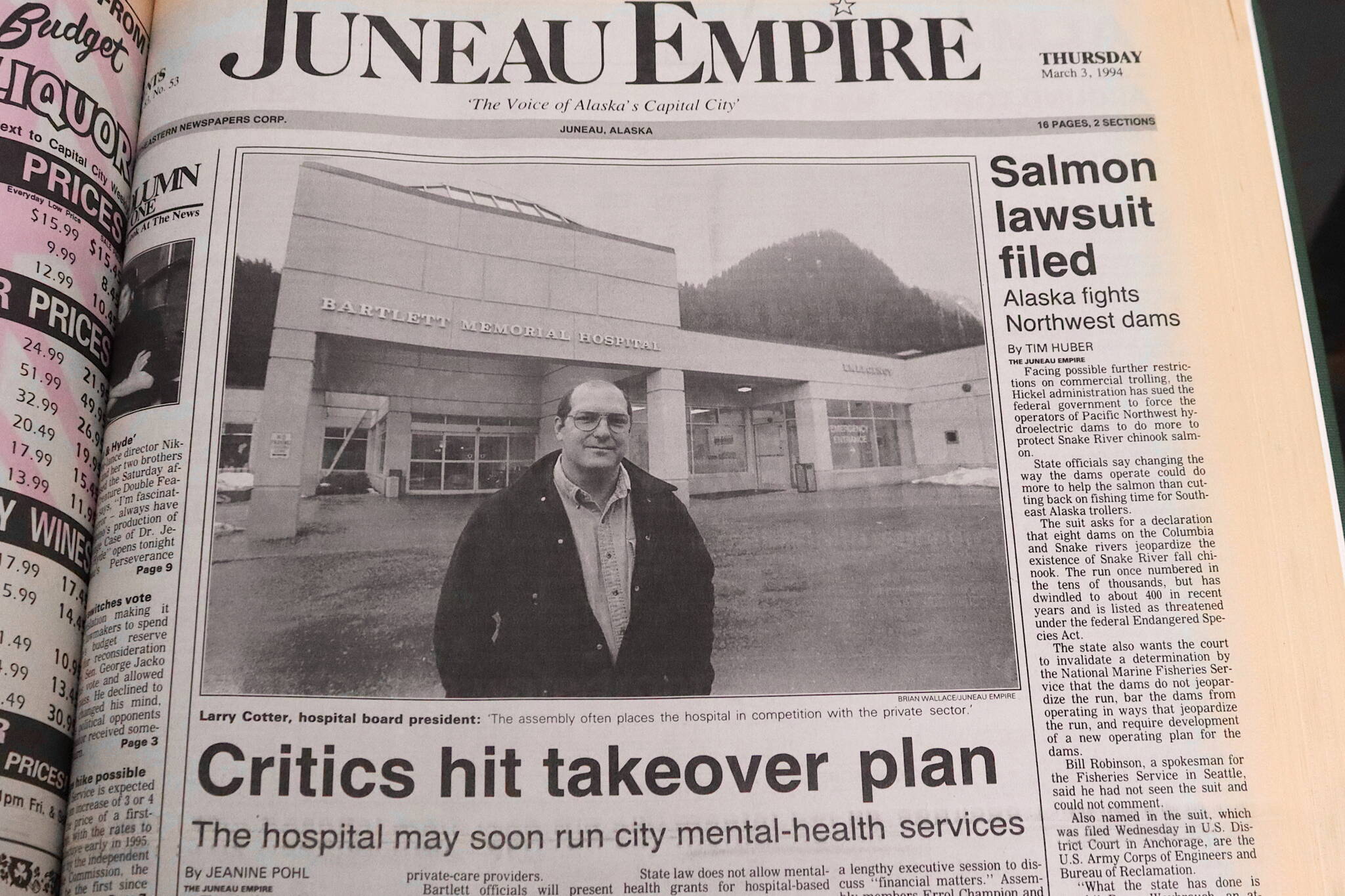 The front page of the Juneau Empire on March 3, 1994. (Mark Sabbatini / Juneau Empire)