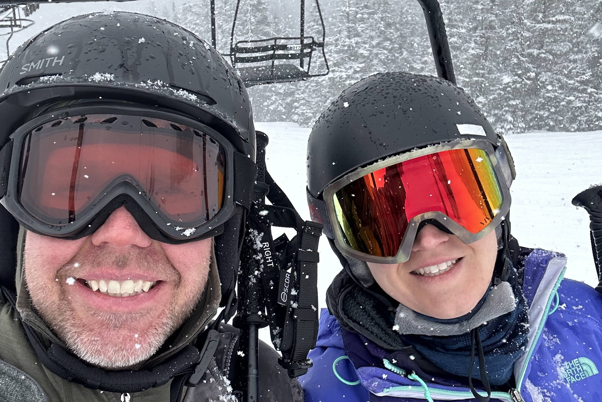 The author and his wife ride a lift at Eaglecrest over the weekend. (Photo by Jeff Lund)