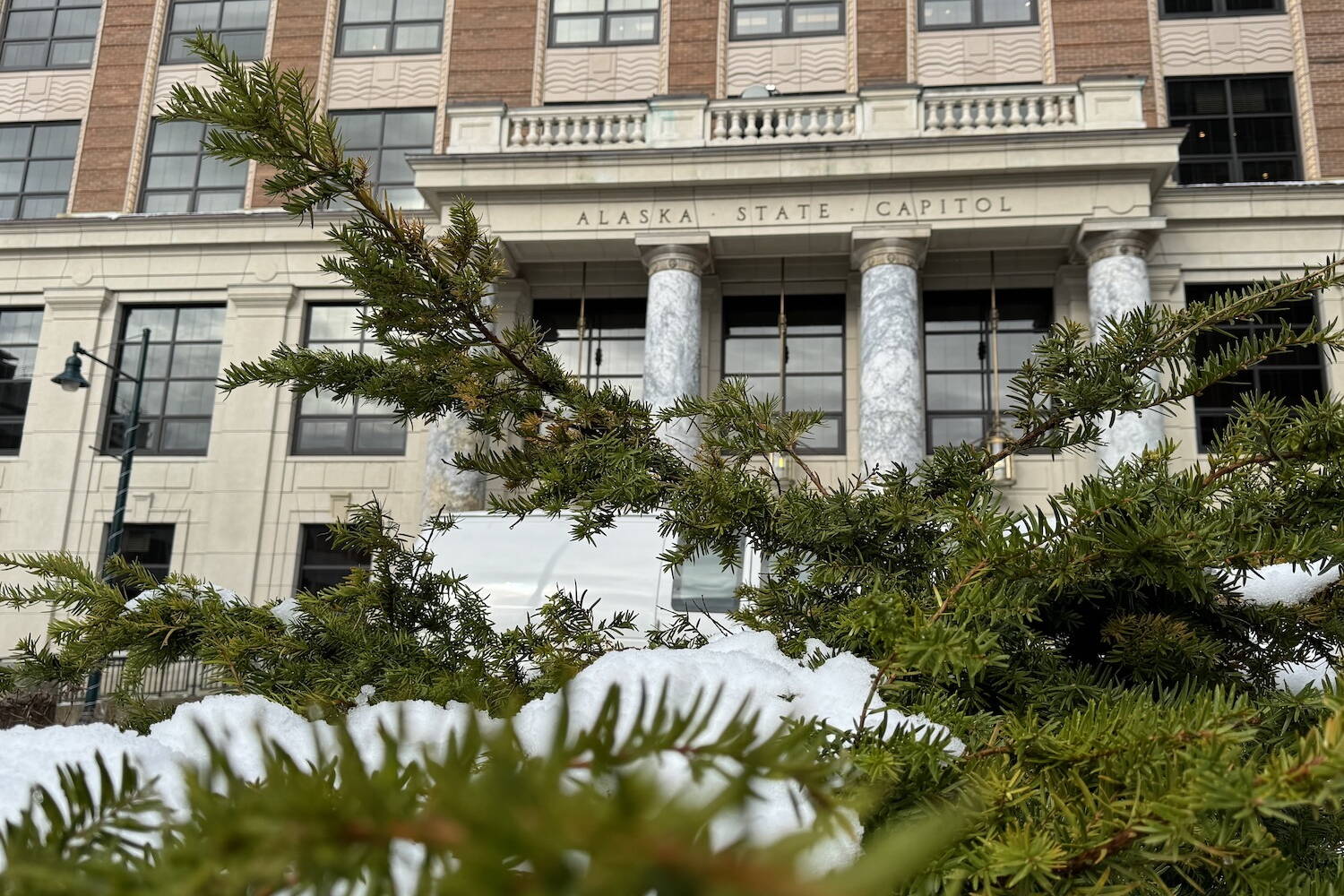 The Alaska State Capitol is seen on Wednesday, March 7. (James Brooks/Alaska Beacon)