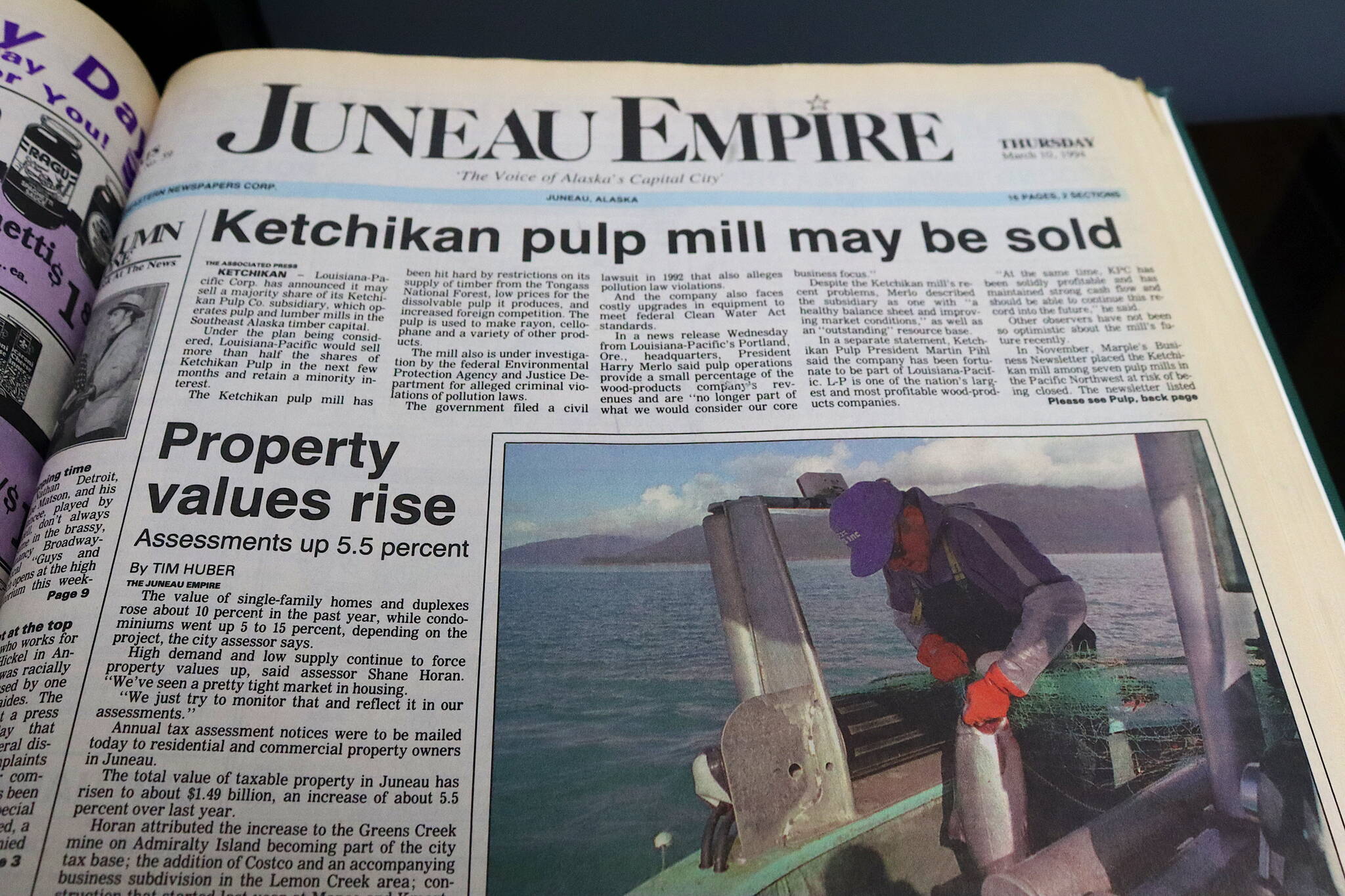 The front page of the Juneau Empire on March 10, 1994. (Mark Sabbatini / Juneau Empire)