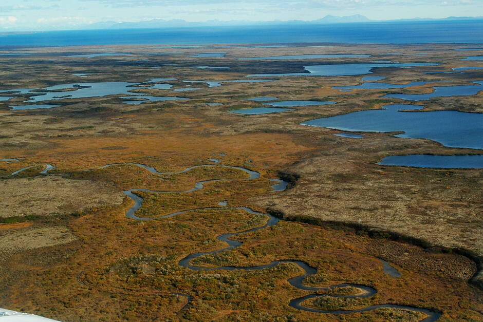 Kaskanak Creek in the Bristol Bay’s Kvichak watershed is seen from the air on Sept. 27, 2011. Threats to the watershed and other sites were cited by the Environmental Protection Agency when it issued a decision barring permitting of the Pebble mine. But the Dunleavy administration and Northern Dynasty Minerals Ltd. have taken legal action to try to reverse that decision. (Photo provided by Environmental Protection Agency