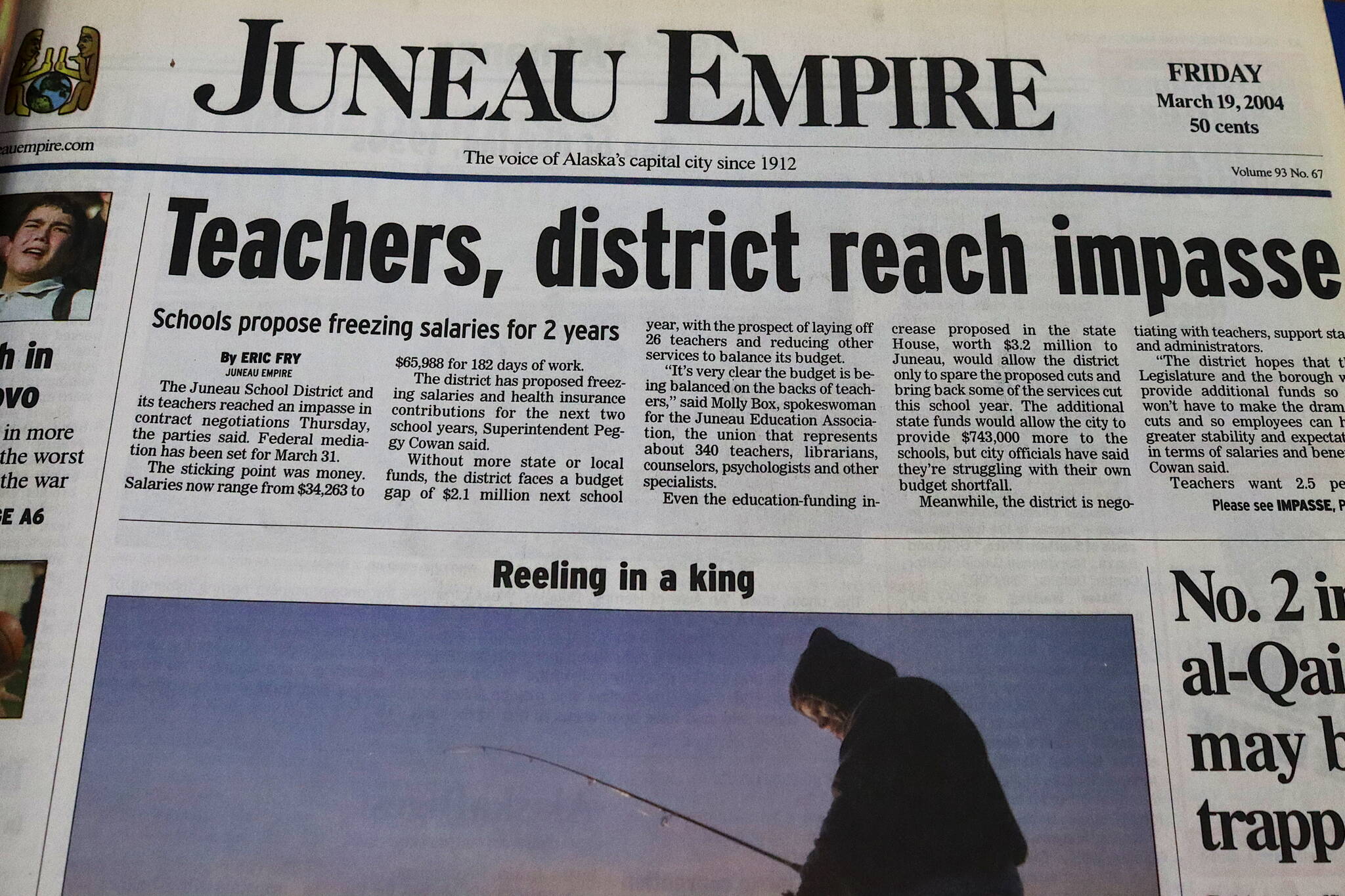 The front page of the Juneau Empire on March 19, 2004. (Mark Sabbatini / Juneau Empire)
