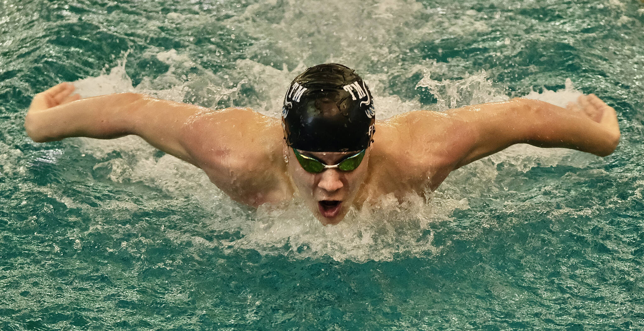 Juneaus PJ Foy, shown winning the 2023 100 yard butterfly in 48.27 for Thunder Mountain High School during the ASAA state championships at the Dimond Park Aquatics Center on Nov. 4, 2023, qualified for the 2024 June Olympic Team Trials by swimming a 100 long course meters butterfly in a personal best 53.44 on March 16, 2024, at the Speedo Sectionals in Federal Way, Washington. (Klas Stolpe for the Juneau Empire)