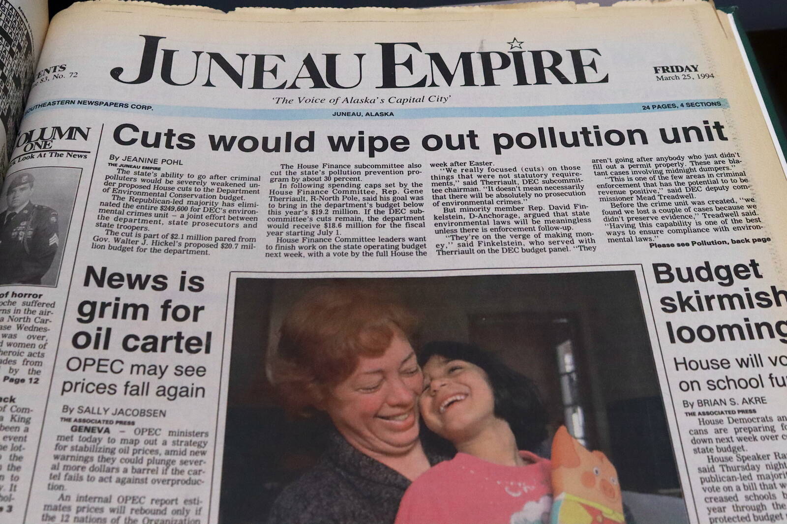 The front page of the Juneau Empire on March 25, 1994. (Mark Sabbatini / Juneau Empire)