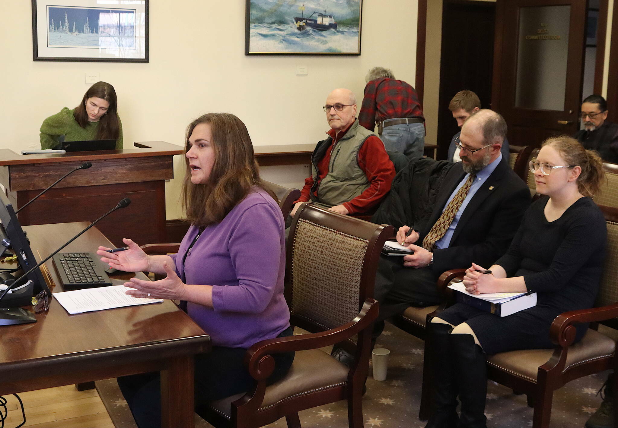 Brenda Josephson, a Haines resident, testifies in favor of a bill setting statewide standards for municipal property assessors during a state Senate Community and Regional Affairs Committee hearing Feb. 29. (Mark Sabbatini / Juneau Empire file photo)