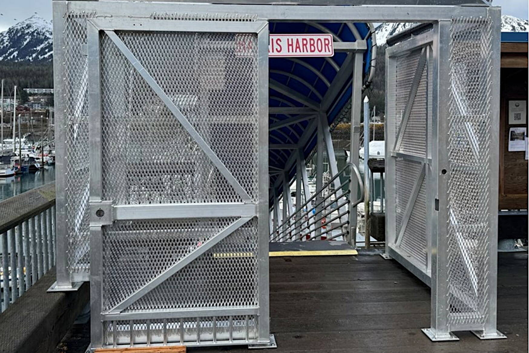 A security gate installed at Harris Harbor is scheduled to be locked from 10 p.m. to 5 a.m. daily starting in early May, with access to boaters provided by key fobs or other means. (City and Borough of Juneau photo)