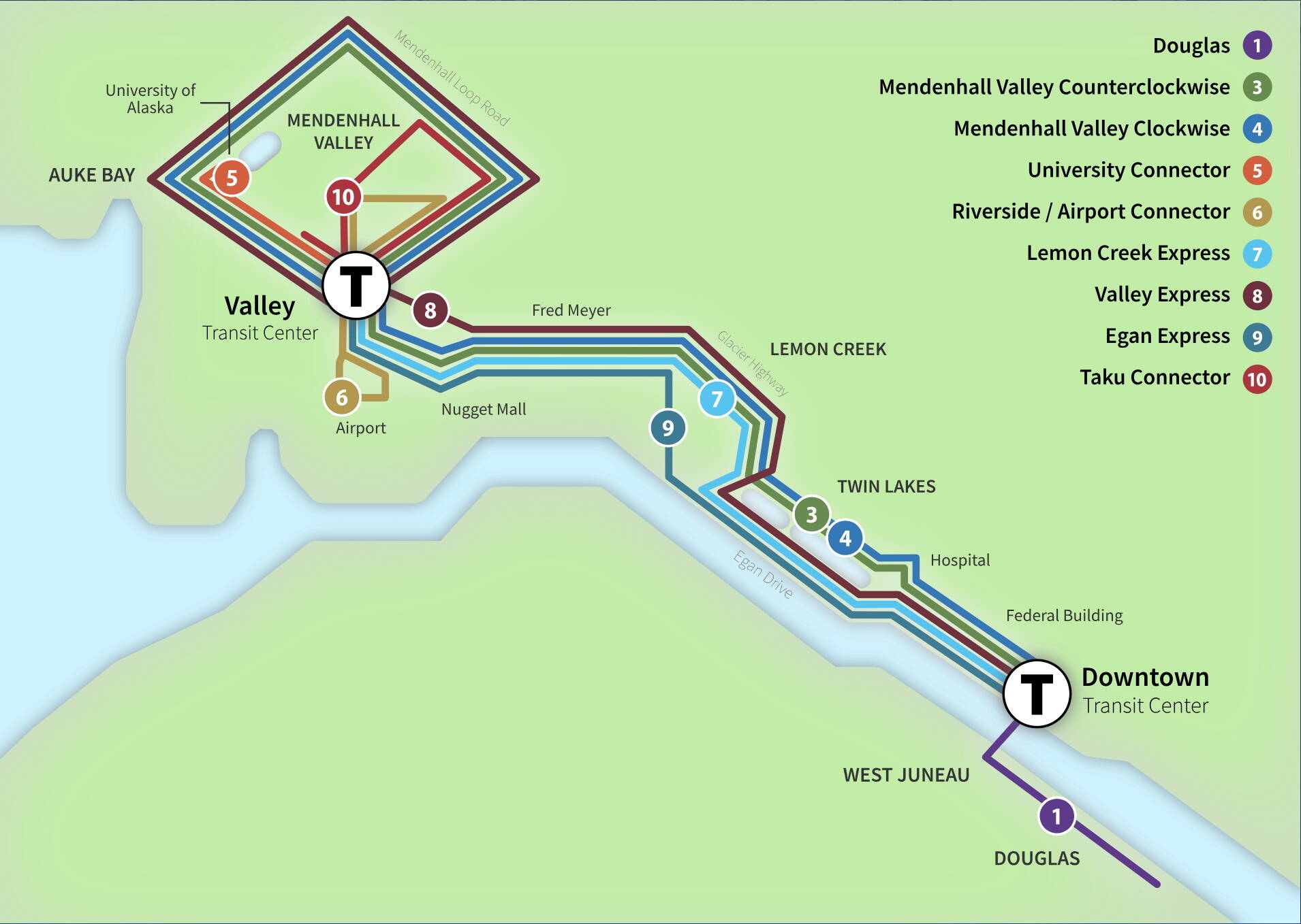A map shows current routes for Capital Transit buses. (City and Borough of Juneau map)
