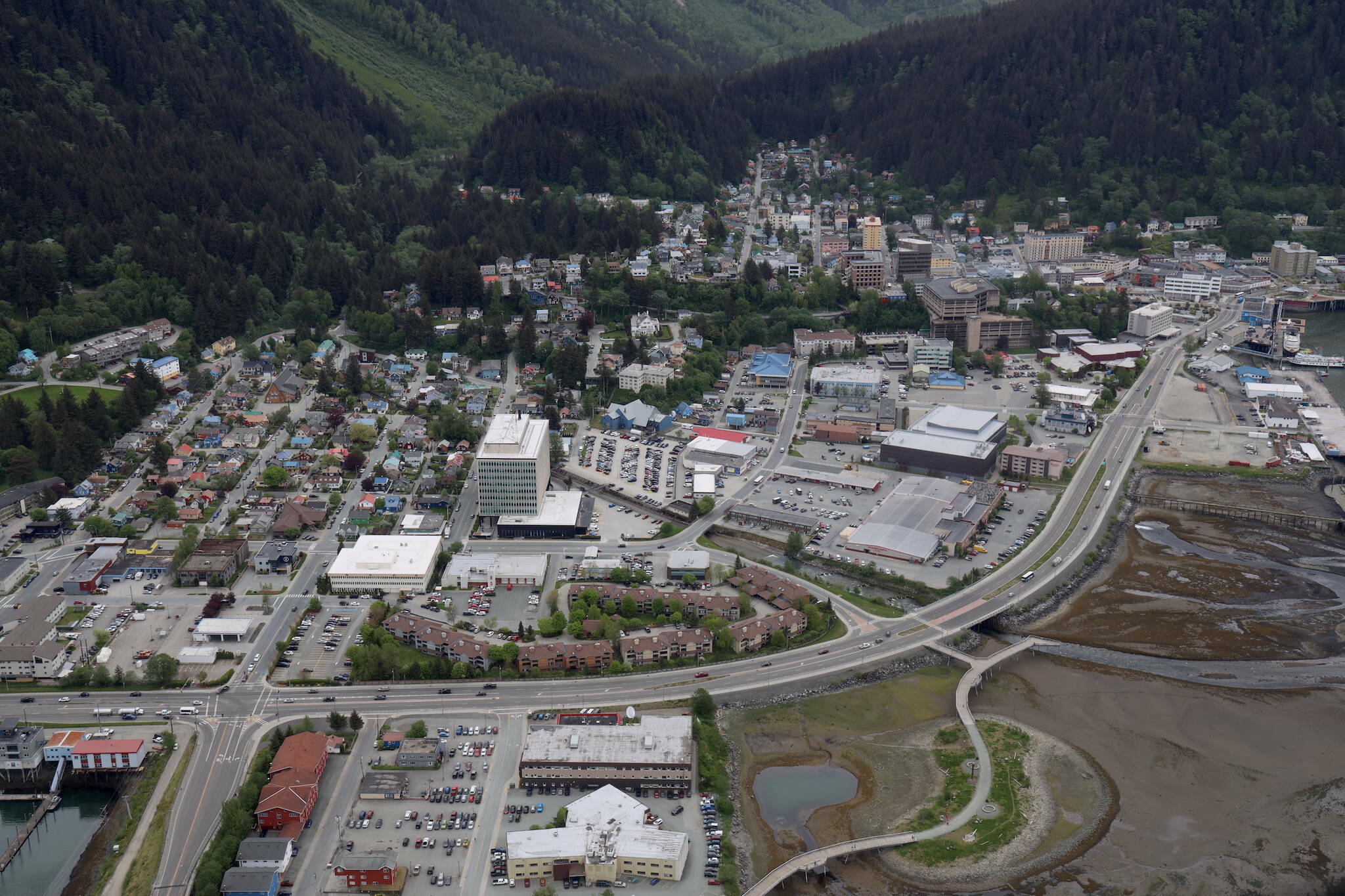 An aerial view of downtown Juneau. (Clarise Larson / Juneau Empire file photo)
